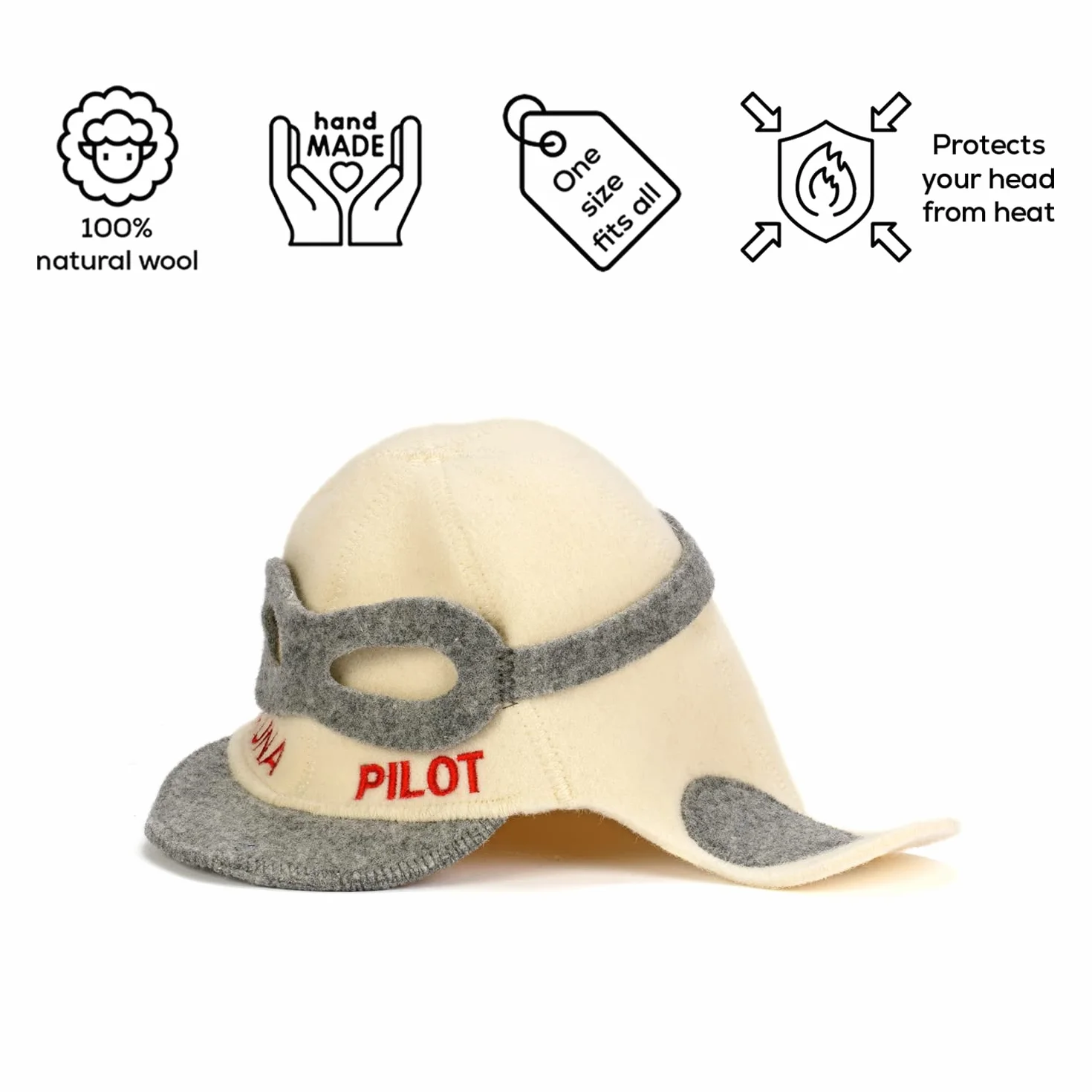 Czapka pilotka do sauny 100% organiczna wełna filcowa ochraniacz włosów haftowany