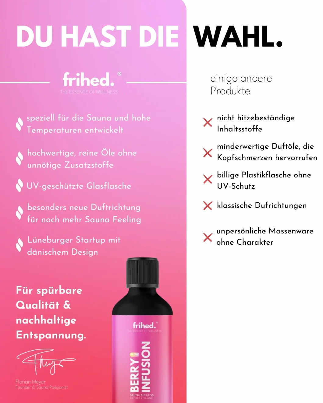 frihed. Napar do sauny Berry Infusion, Truskawka & Śmietana, skoncentrowane olejki, słodki zapach, szklana butelka