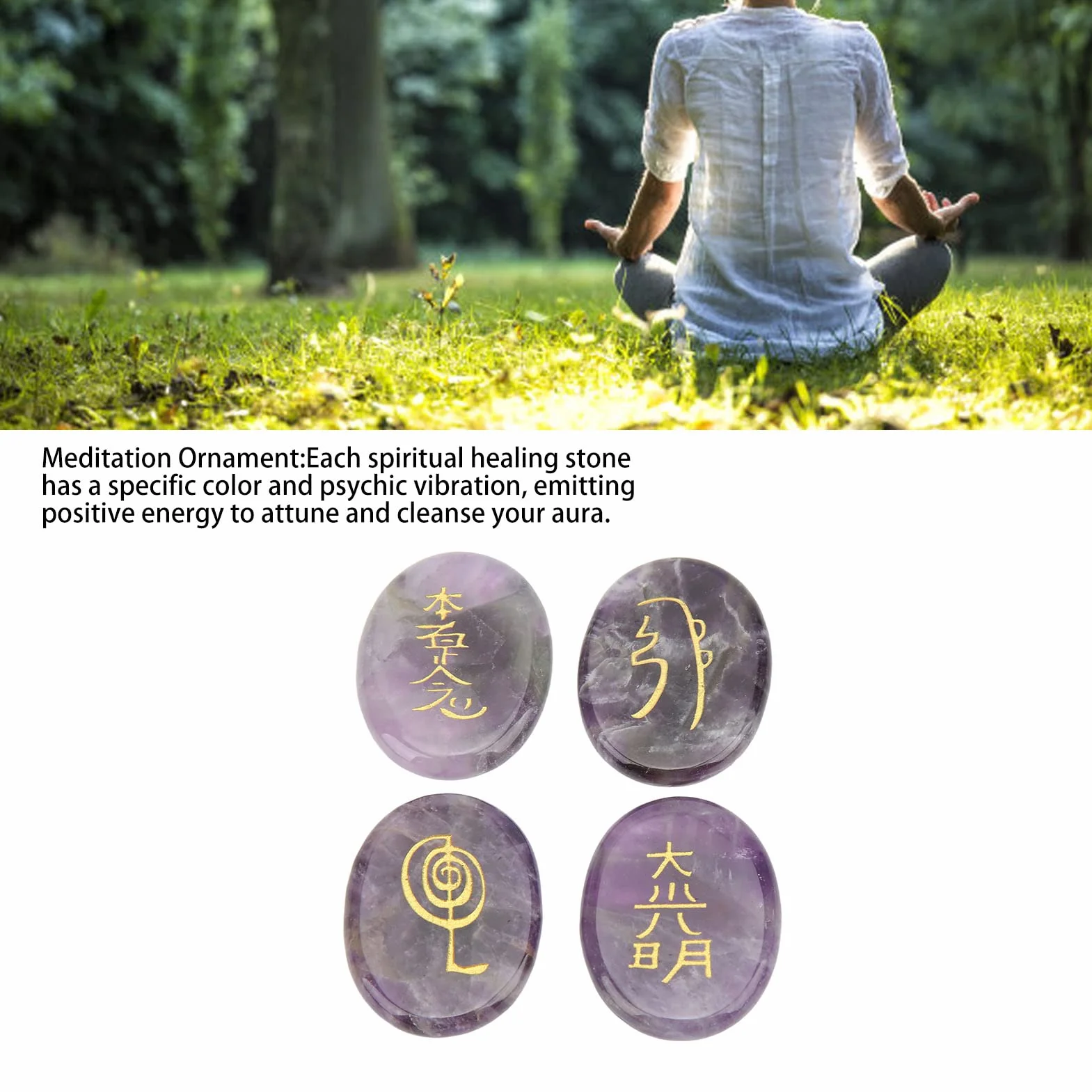 4 sztuki Symbole Reiki Kamień Naturalne kryształy uzdrawiające Reiki Grawerowane symbole Reiki Kamienie Medycyna alternatywna Kryształy lecznicze (ametyst)