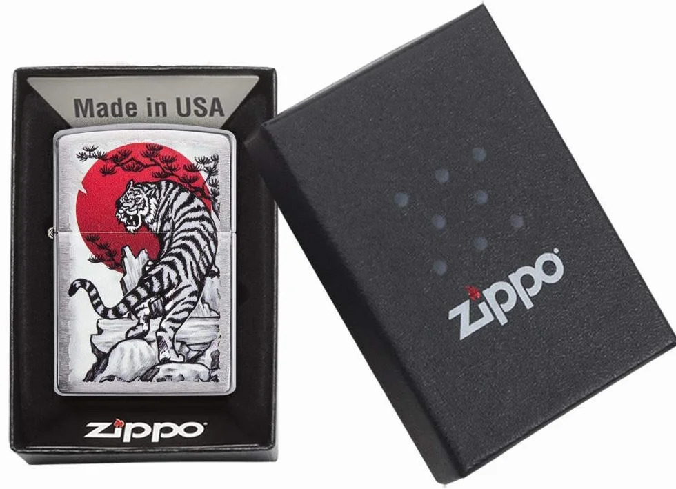 Zippo Zapalniczka Sztormowa Azjatycki Tygrys Szczotkowany Chrom Wielokrotnego Użytku Odporna na Wiatr