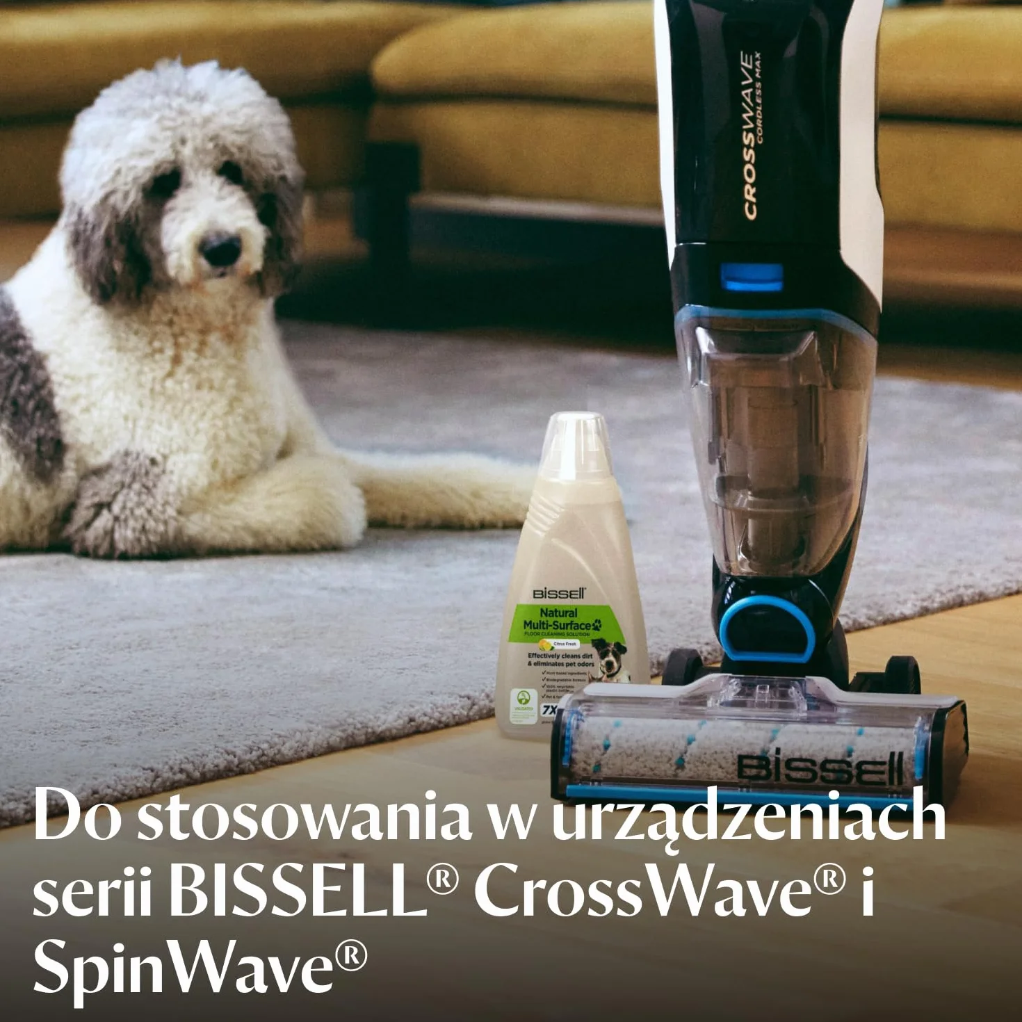 BISSELL Natural Pet Multi-Surface Floor Cleaning Solution, do urządzeń BISSELL CrossWave i SpinWave, 1 l, przyjazna dla zwierząt formuła do codziennego czyszczenia szczelnych, twardych podłóg, 3122