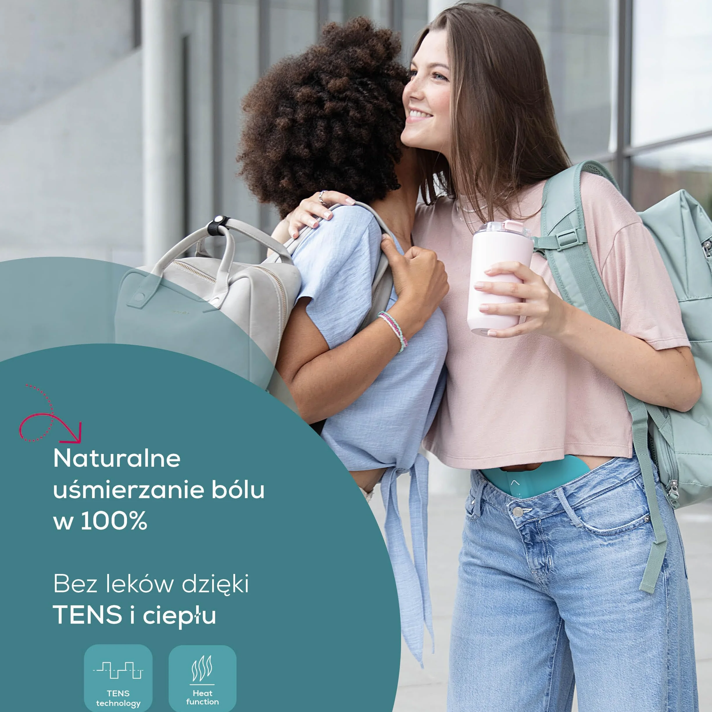 Beurer EM 55 Menstrual Relax+, przeciw bólowi menstruacyjnemu i bólowi spowodowanemu endometriozą, funkcja TENS i ciepła, z akumulatorem, większa powierzchnia grzewcza, turkusowy