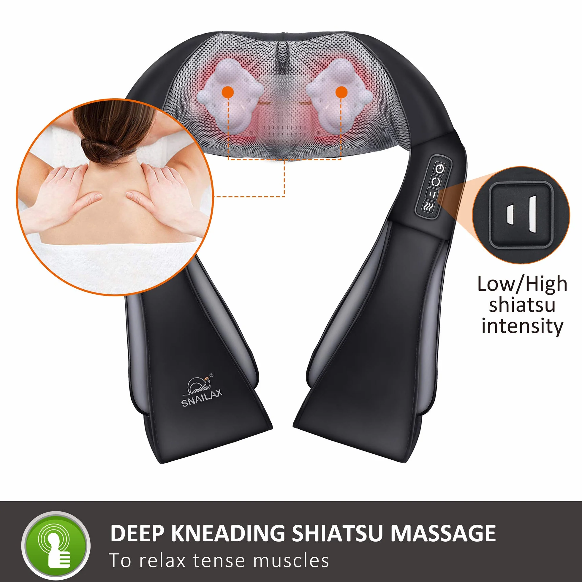 Snailax Shiatsu Masażer Karku Z Wysoką Temperaturą, Obracany O 4D, Masażer Szyi I Ramion, Z Ciepłem, Prezent Dla Mamy, Taty, Poduszka Grzewcza Do Karku I Pleców