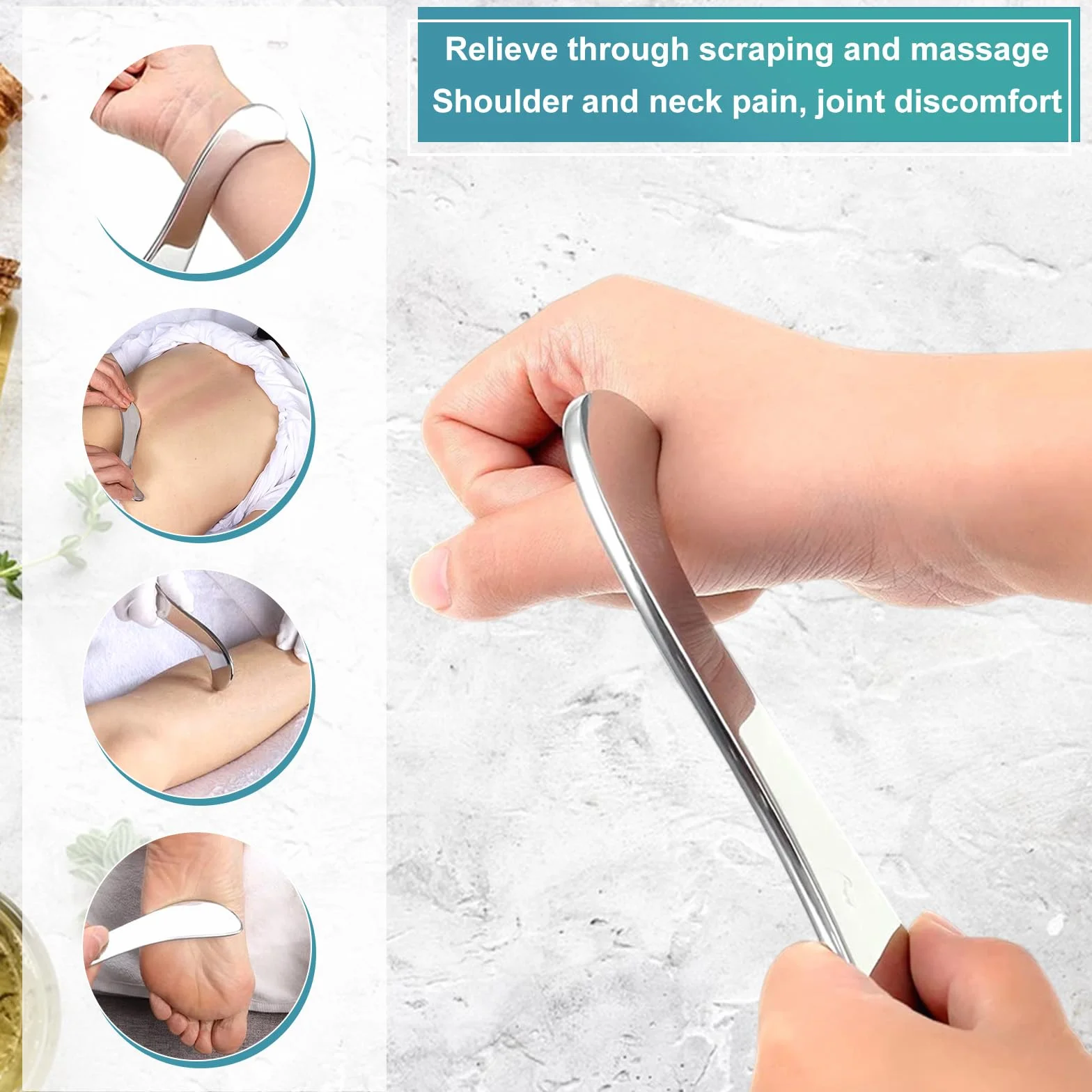 Gua Sha Stal Nierdzewna 2 w 1 - Narzędzie do Masowania Gua Sha, Zestaw do Rollowania Mięśni i Fascii, Terapia Fizyczna na Plecy, Nogi, Twarz, Relaksacja Mięśni i Uśmierzanie Bólu
