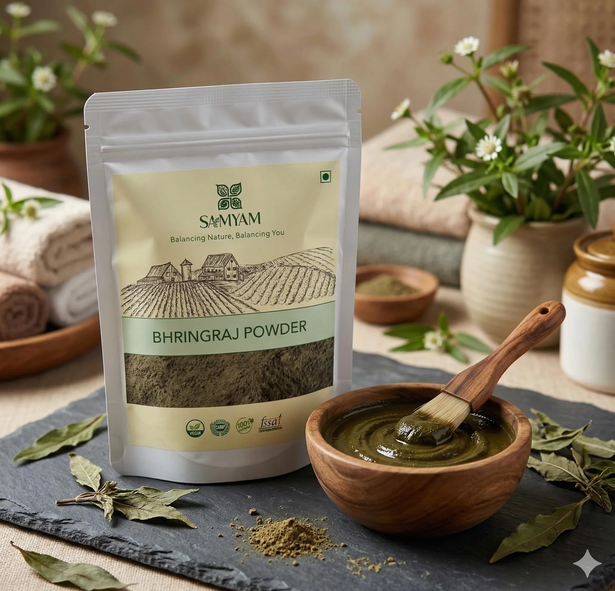 SAMYAM Bhringraj Herbal Hair Care Powder - opakowanie 200 g, ziołowy tonik, wzrost włosów, mocne włosy