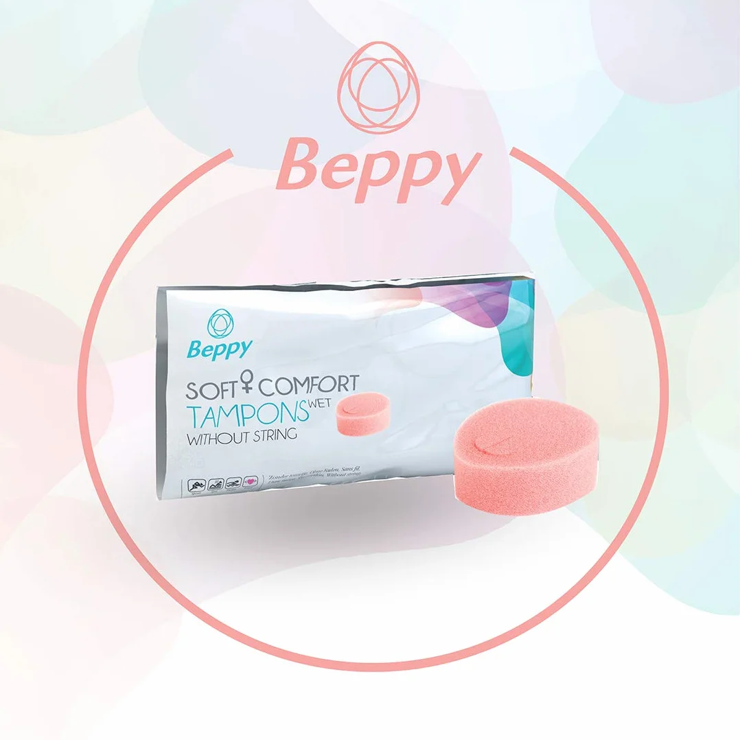 Beppy WET 4 sztuki w pudełku – pojedynczo higienicznie zapakowane, wilgotne, bez nici, miękkie tampony i tampony z gąbką, zapewniają większą swobodę w okresie (miłość, sauna, sport, pływanie)