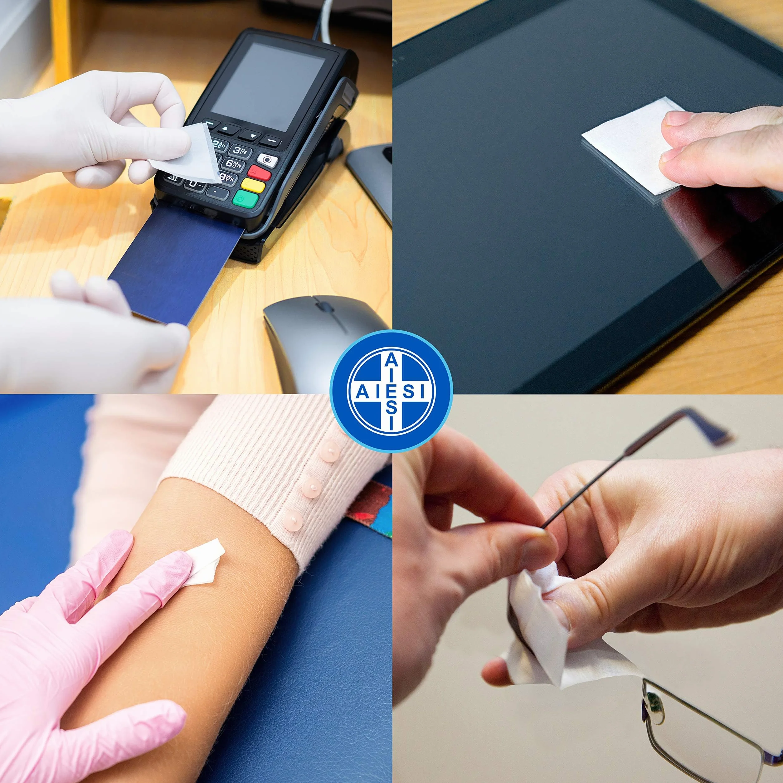 Chusteczki dezynfekcyjne 70% alkohol izopropylowy 65x30 mm 2x100 sztuk AIESI® HOSPIPADS