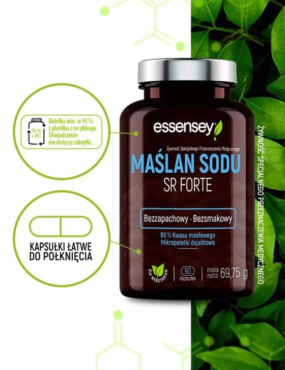 ESSENSEY MAŚLAN SODU SR Forte 80% Kwas Masłowy Zdrowe Jelita Trawienie Stany Zapalne [ 90 kapsułek ]