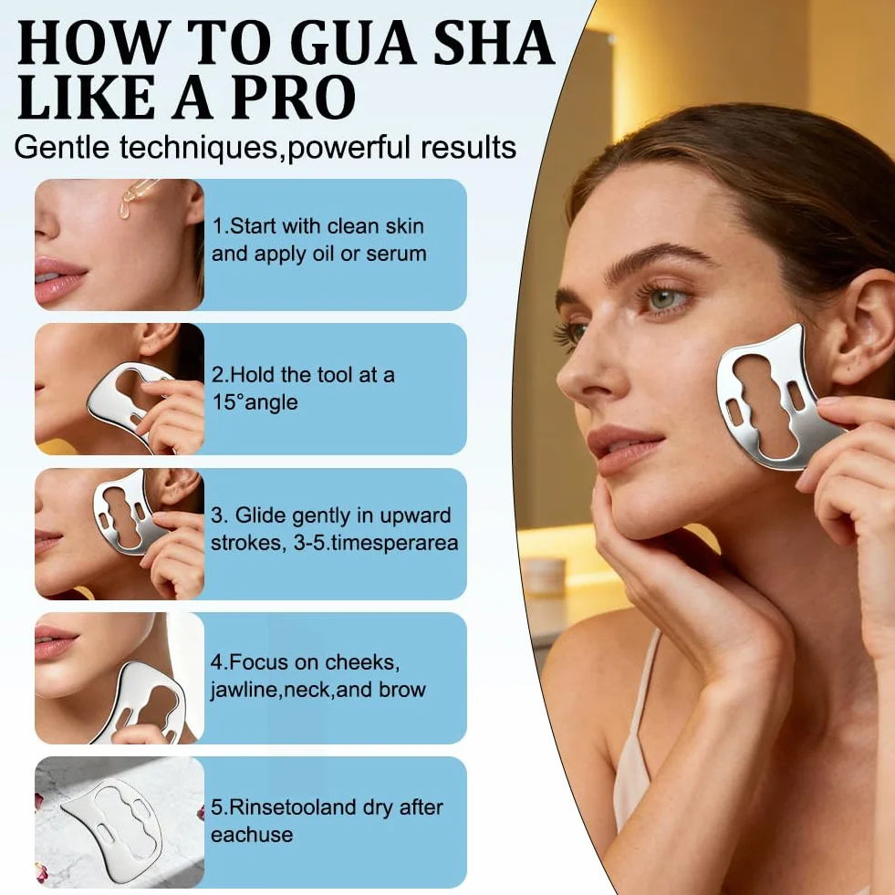 Gua Sha skrobak ze stali nierdzewnej gua sha z torbą do przechowywania, drenaż limfatyczny, masaż całego ciała, masaż cellulitu, do nóg, pleców, twarzy, karku, rozluźnienia mięśni i łagodzenia