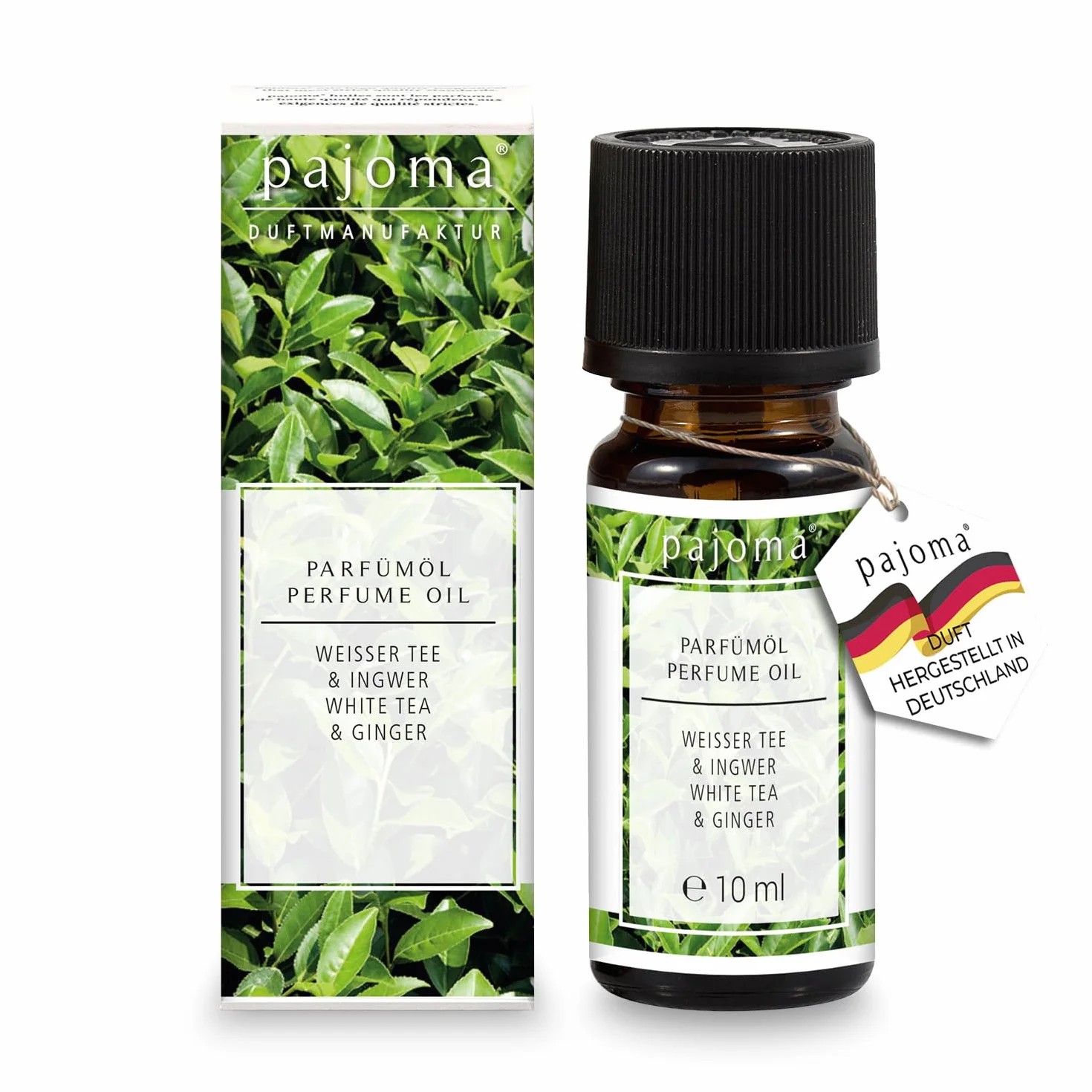 pajoma® Olejek zapachowy 10 ml, biała herbata i imbir | najlepsze olejki perfumowane do aromaterapii, lampy zapachowej, dyfuzora zapachowego, masażu, kosmetyków naturalnych | jakość premium