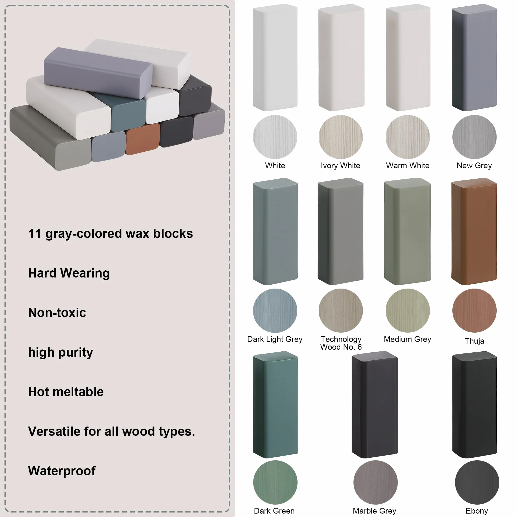 17pcs Wosk Repair Wosk, High Hardness Wood Kit, Repair scratch Parkiet z łopatką, zestaw naprawczy na gorąco do naprawy podłóg laminowanych do podłóg parkietowych zadrapania mebli (szary)