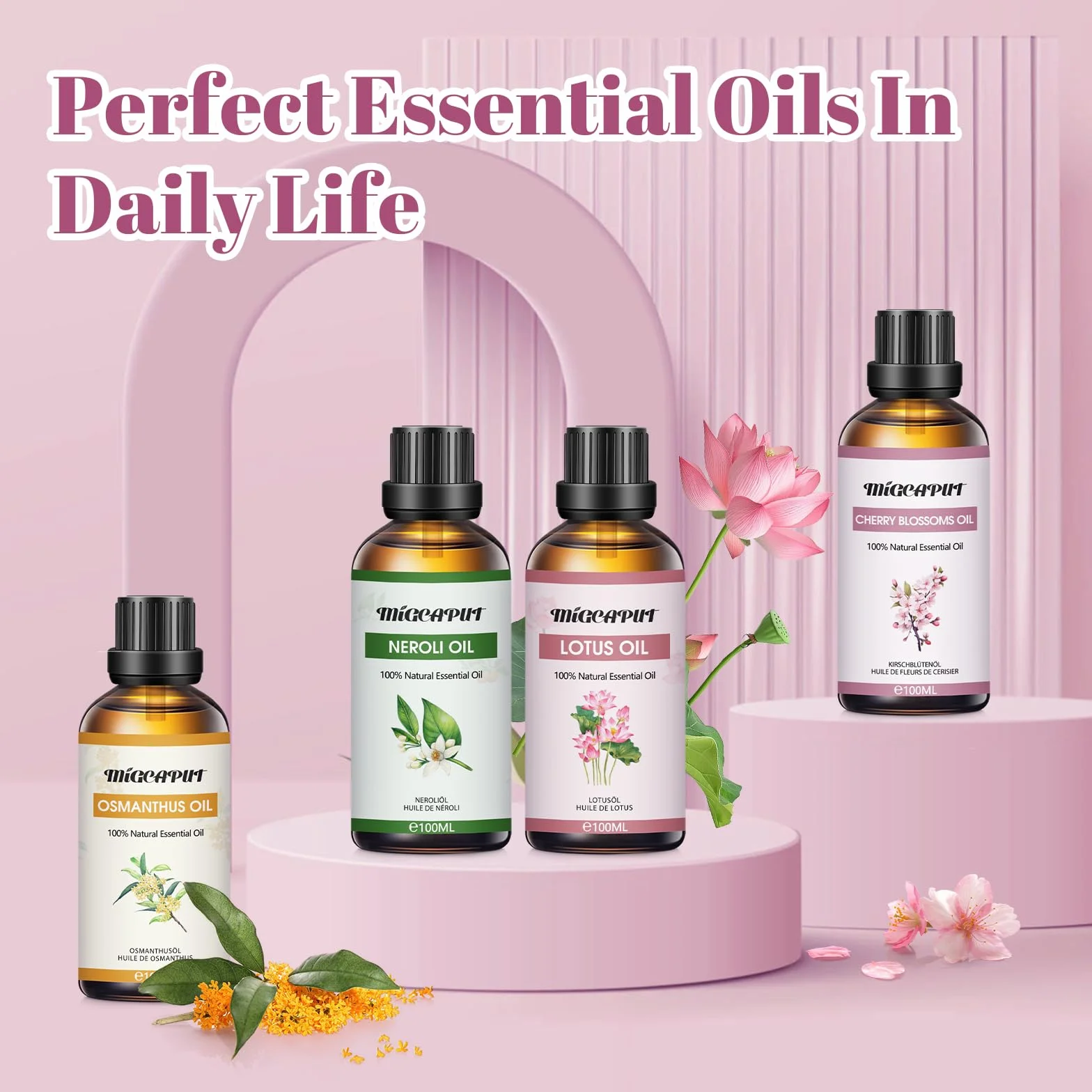MIGCAPUT Olejek Eteryczny z Kwiatu Wiśni 100ML, Olejki do Aromaterapii Premium, 100% Naturalny Olejki Aromaterapeutyczny do Dyfuzora, SPA, Masażu, Snu, Mydła, Ręcznie Robione Świece