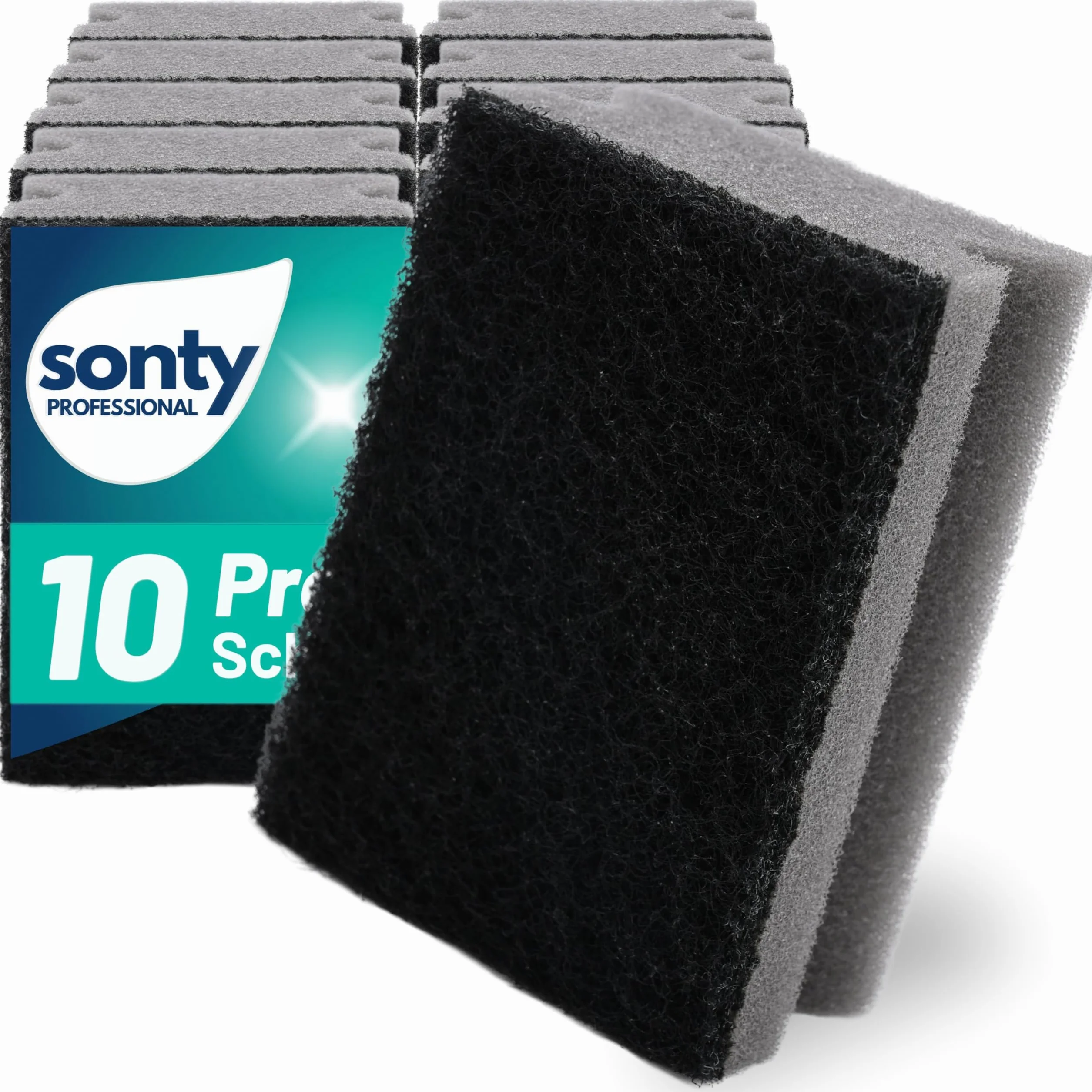 Sonty Gąbka do mycia naczyń, 10 sztuk, uporczywych zabrudzeń, gąbka ze środkiem ściernym, 9 x 7 x 4 cm, color czarny/szary
