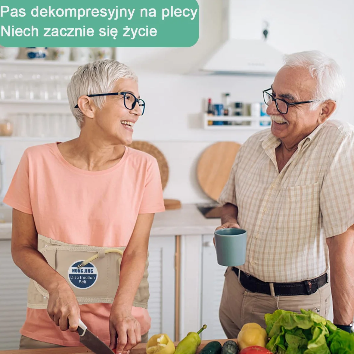 HONGJING Nadmuchiwany pas dekompresyjny lędźwiowy do łagodzenia bólu pleców, jeden rozmiar 29-49