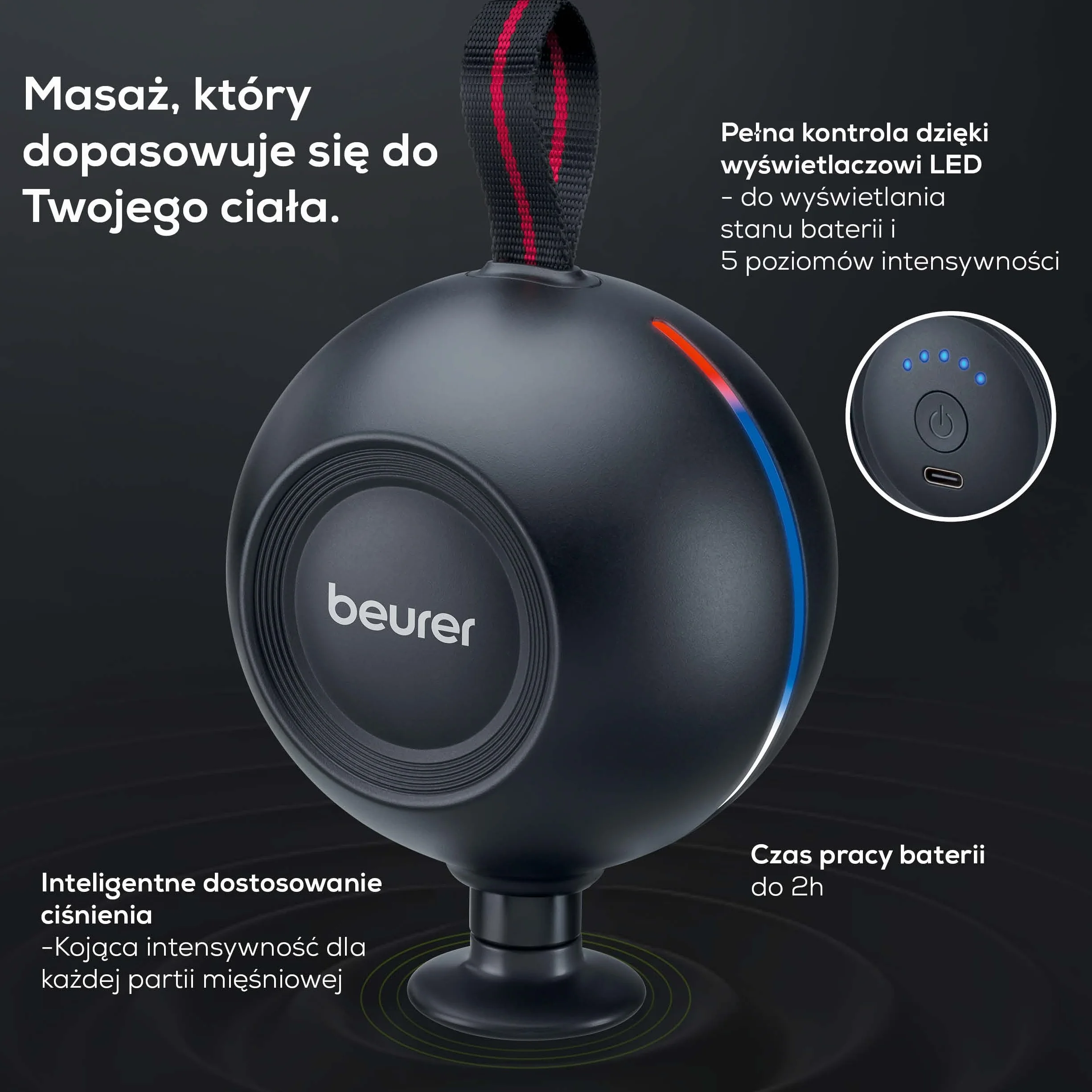 Beurer MG 101 SensorBoost Pistolet do masażu z czujnikiem nacisku, 5 końcówek