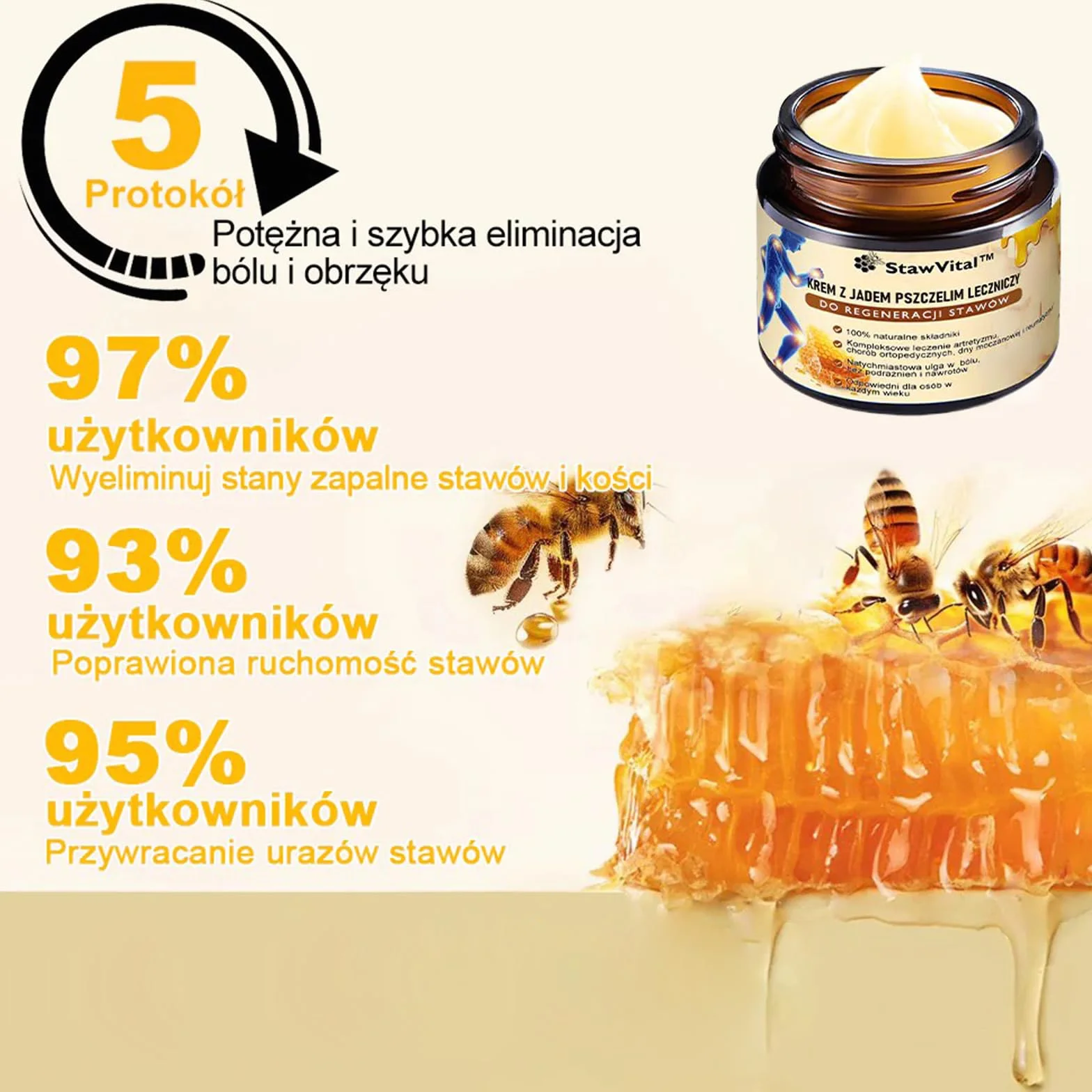 StawVital Kremz Jadem Pszczelim Leczniczy do Regeneracjistawów,Krem jadu pszczelego do stawów i kości, Bee Venom Crem, maść na jad pszczeli, 30 ml (1)
