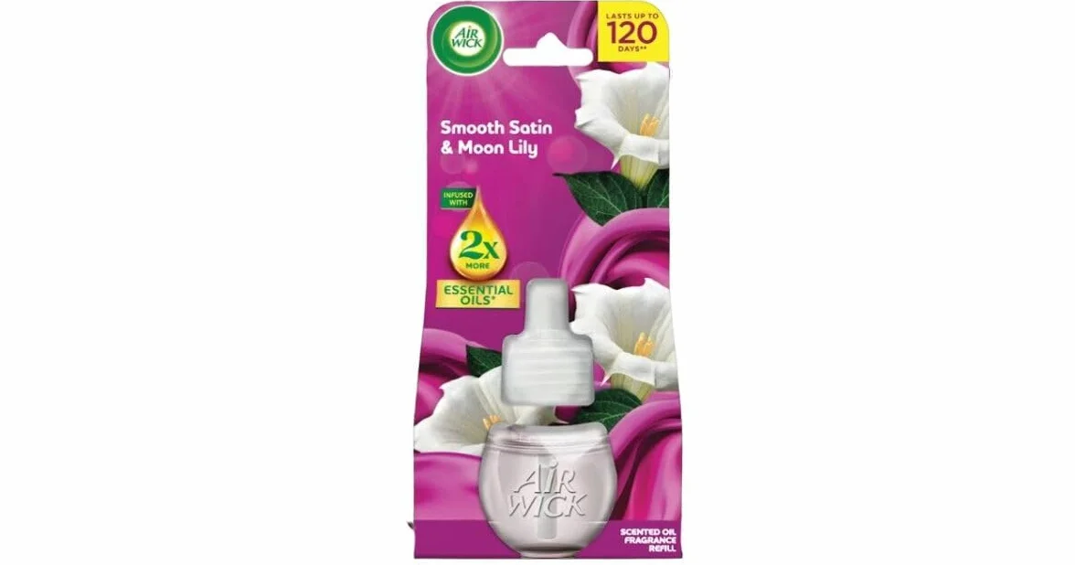 Air Wick Jedwab i świeżość lilii – Velvet Satin und Night Lily – opakowanie uzupełniające do elektrycznych odświeżaczy powietrza, 6 x 19 ml