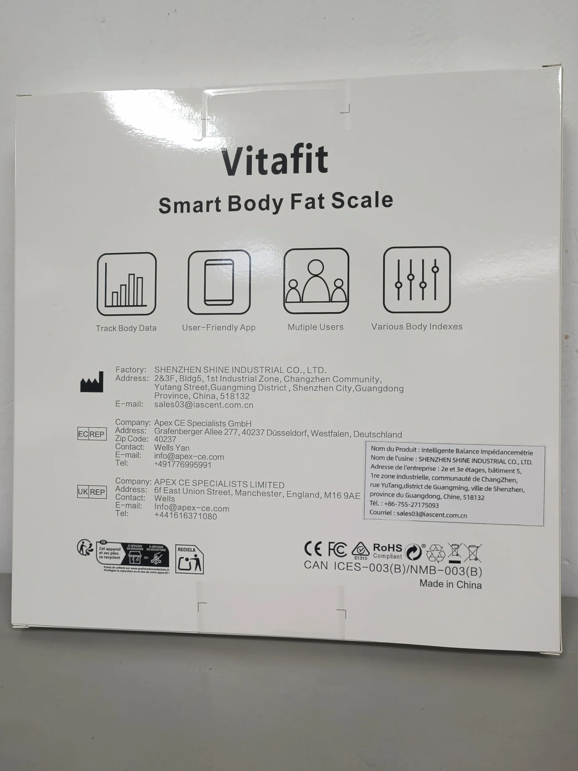 Vitafit Inteligentna waga łazienkowa do masy ciała, wysoka dokładność zapewniona przez wagę, profesjonalna fabryka od 2001 roku, aplikacja Sync 13 składu ciała, w tym BMI, tkanki tłuszczowej i mięśni
