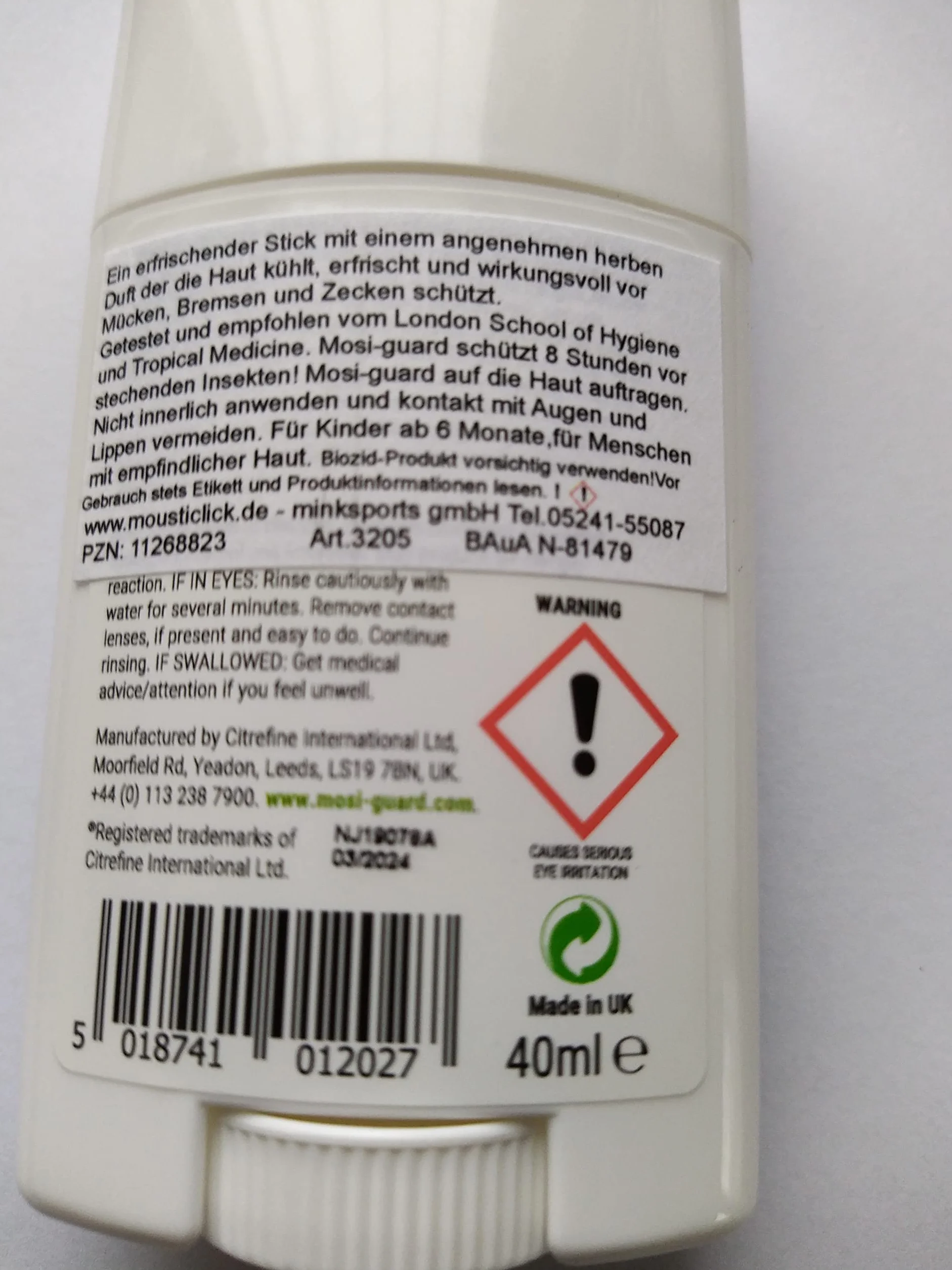 Mosi-guard Lemon Eucalyptus Stick 40ml