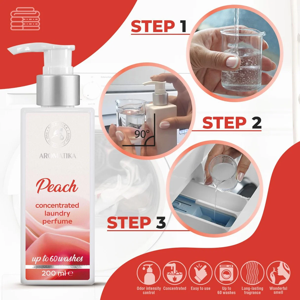 Concentrated Laundry Perfume Peach 200ml - Liquid Perfume Laundry - Laundry Scent Booster - Linen Freshener - Cotton Perfume - Washing Fragrance - Fruity Scent