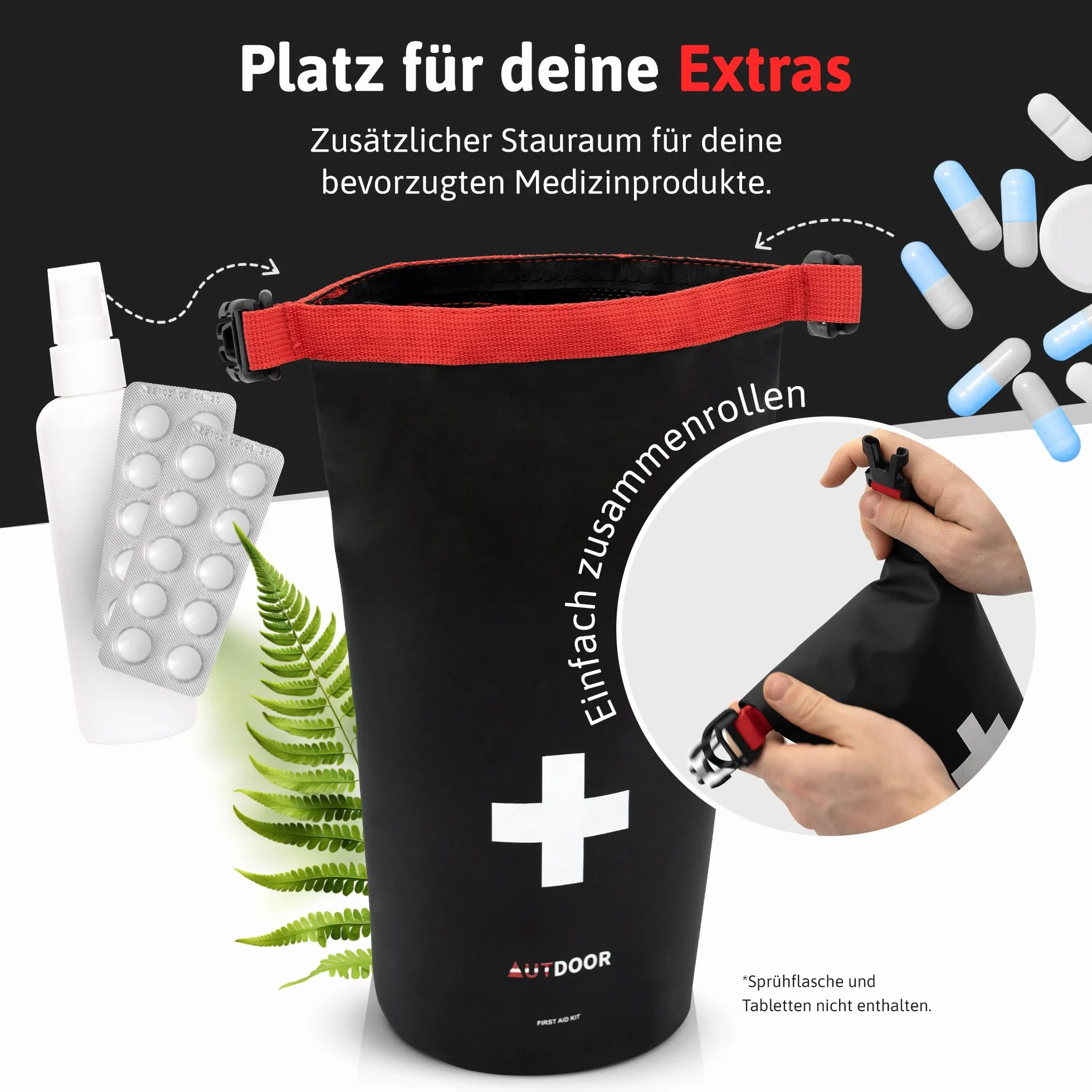 AUTDOOR® Zestaw pierwszej pomocy do użytku na zewnątrz – DIN13167 – wodoszczelny i lekki – opracowany przez lekarzy – apteczka na wędrówki, wspinaczkę, sporty wodne