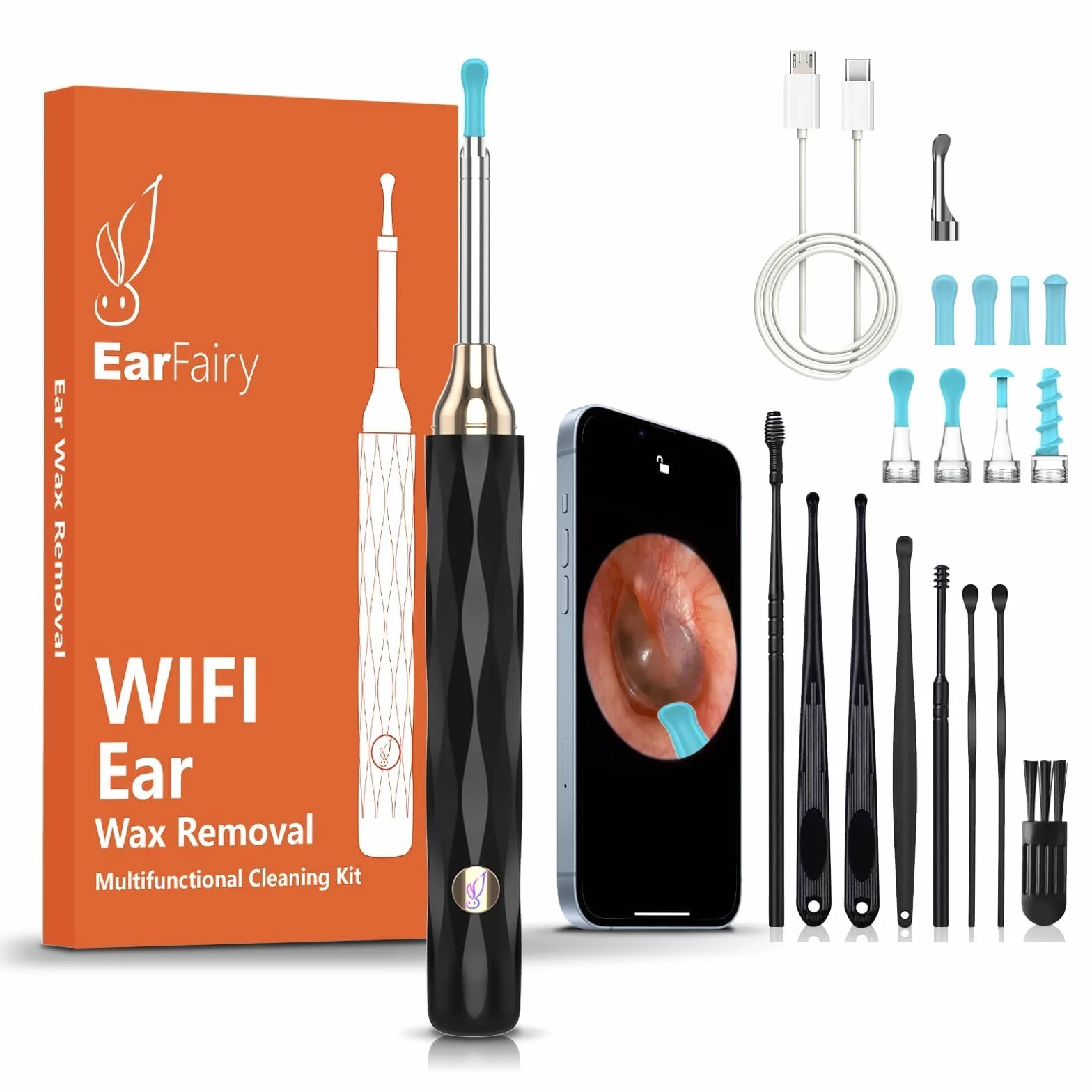 Otoskop do usuwania woskowiny z uszu EarFairy Kamera do czyszczenia uszu HD wodoodporne lusterko do czyszczenia uszu i 6 diodami LED do iPhone'a, iPada i smartfonów z systemem Android