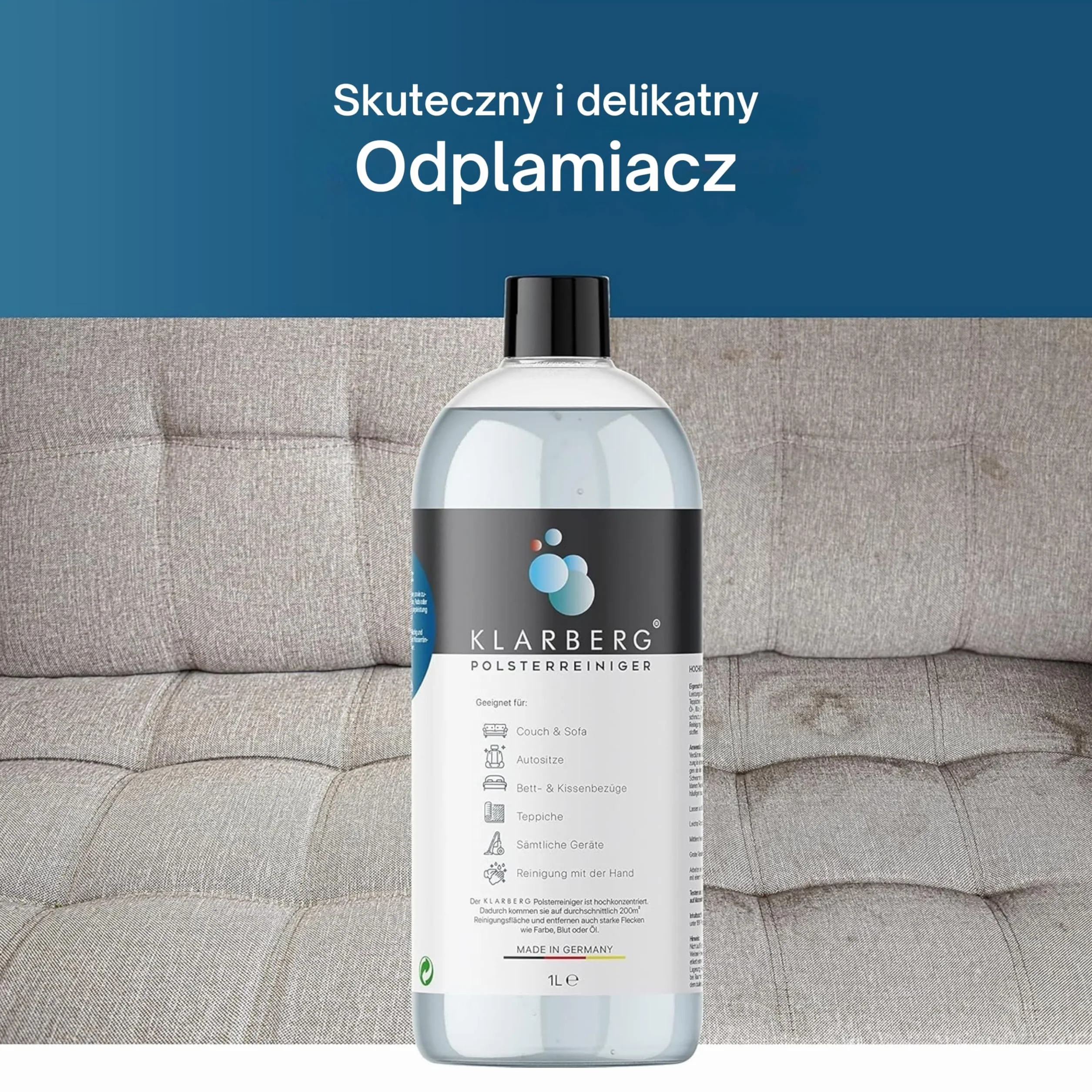 KLARBERG® 1 l koncentrat do czyszczenia tapicerki, sof, dywanów, foteli samochodowych