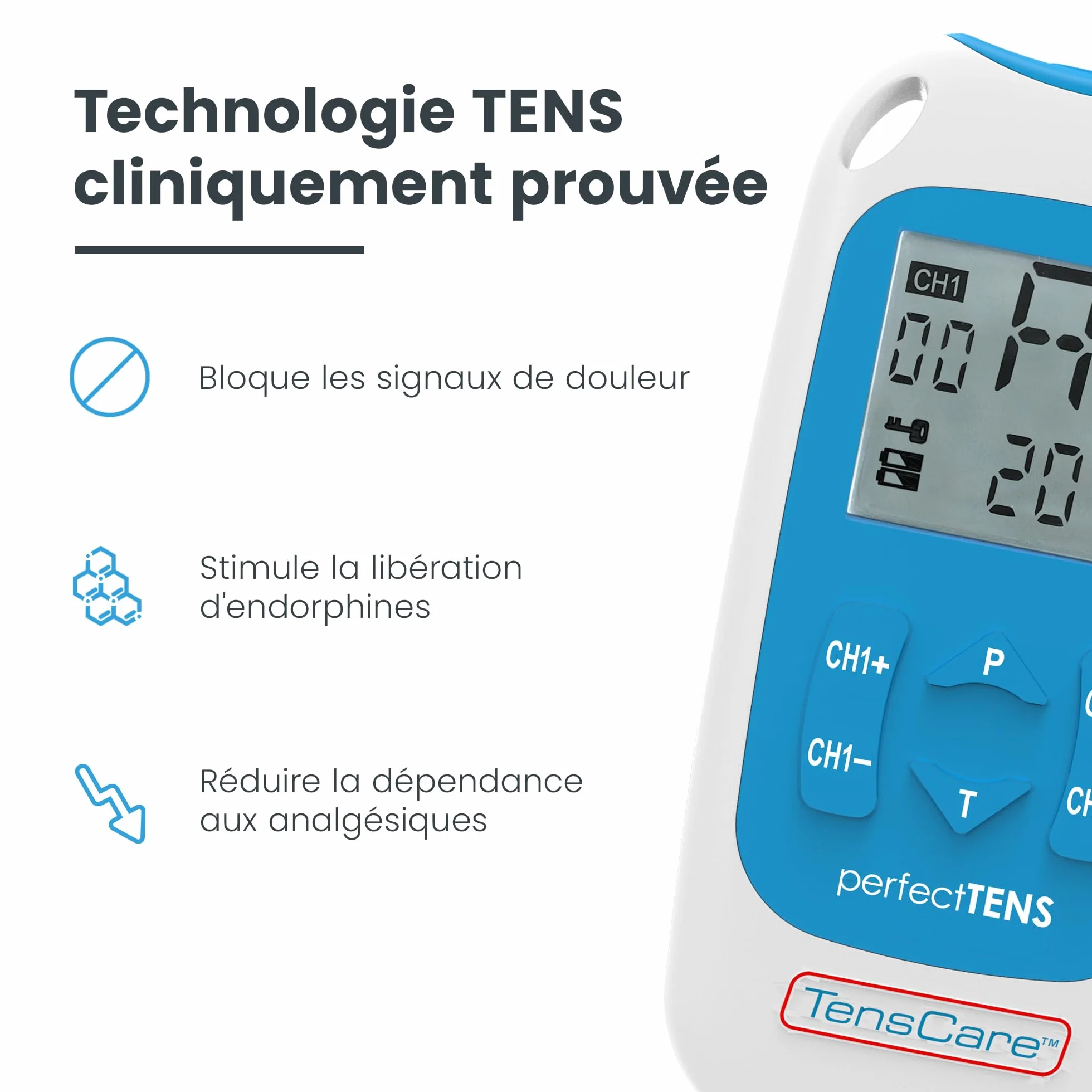 TensCare - Perfect TENS, aparat łagodzący ból + 12 elektrod 50 x 50 mm