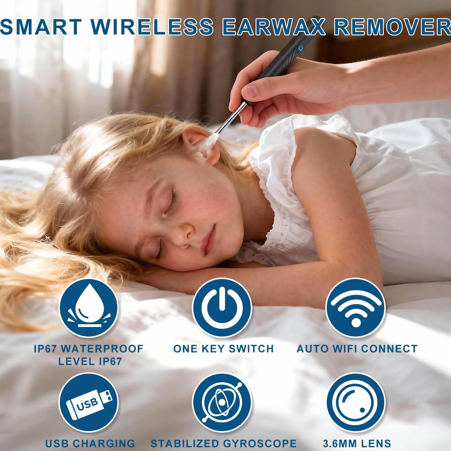 Otoskop do usuwania woskowiny, 1080p HD, WiFi, urządzenie do czyszczenia uszu z aparatem, otoskop z 6 diodami LED, wodoszczelność IP67, do otoskopu, do smartfonów z systemem iOS, Android