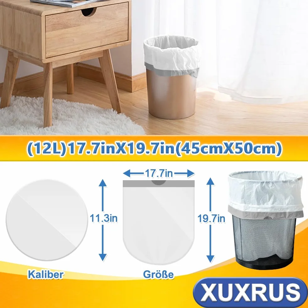 XUXRUS Małe worki na śmieci 12 l ze ściągaczem odporne na rozerwanie białe