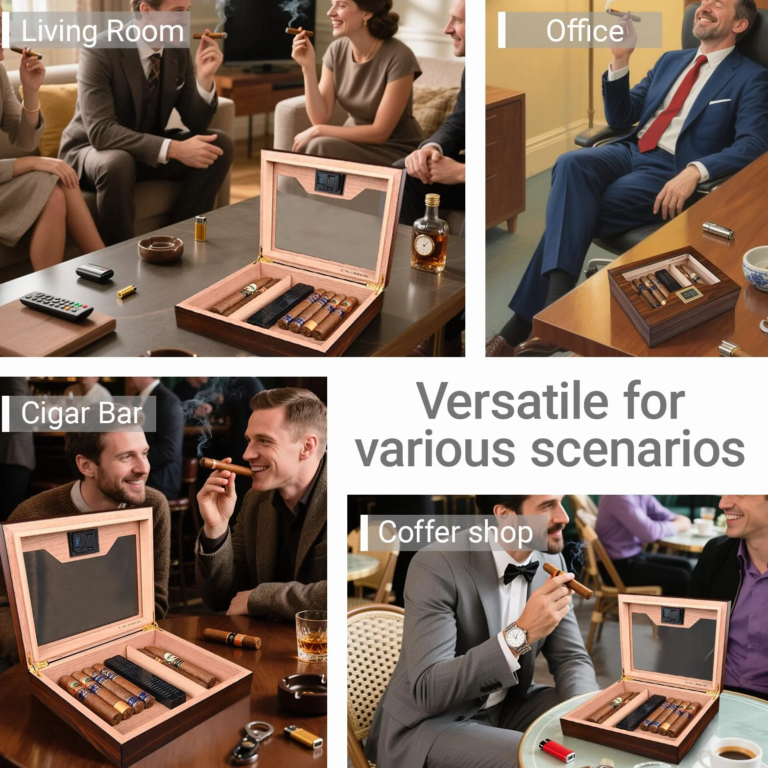 Humidor, ręcznie wykonane humidory, cygara, etui na cygara z nawilżaczem i higrometrem, na ok. 25-35 cygar, świetny prezent dla mężczyzn (bez cygar)