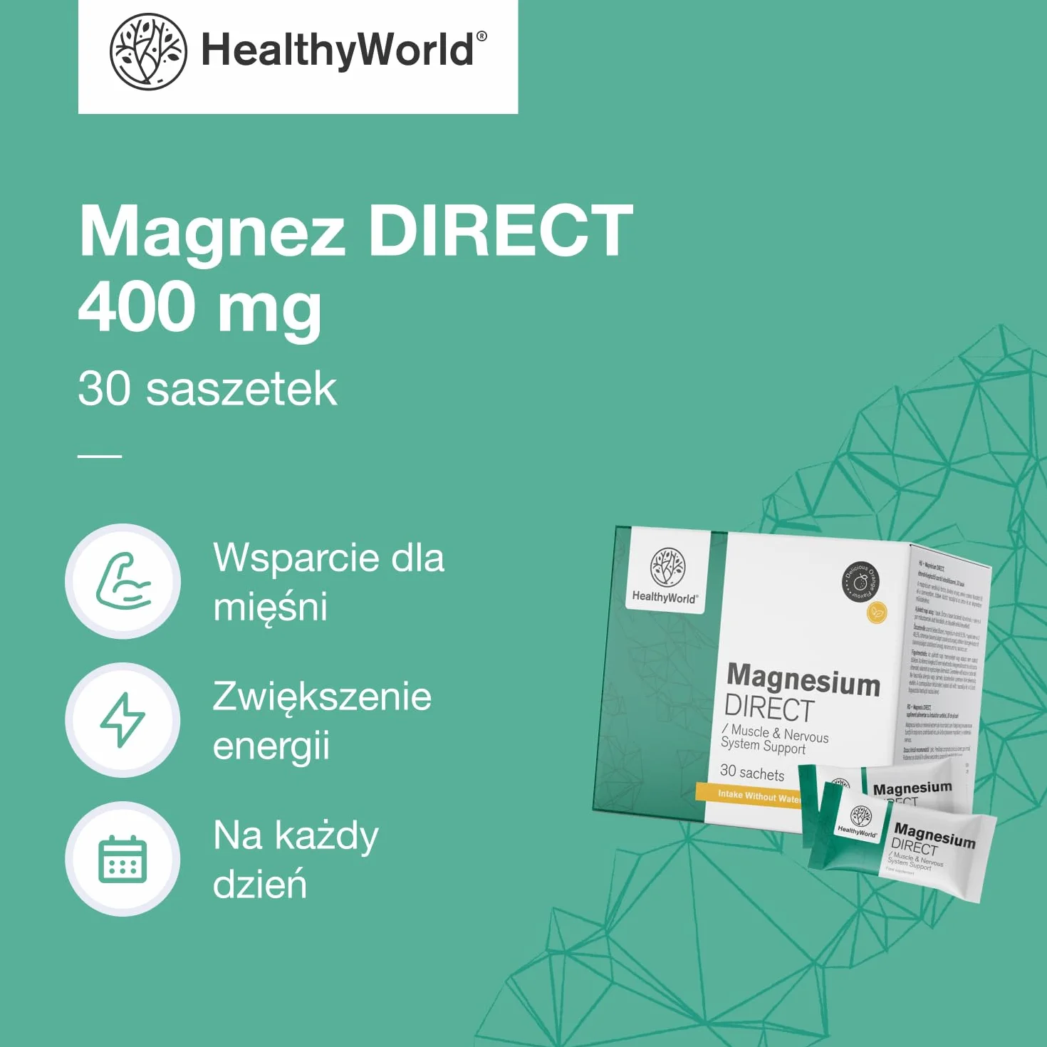 Magnez DIRECT 400 mg cytrynian tlenek 30 saszetek pomarańczowy - wsparcie mięśni i układu nerwowego