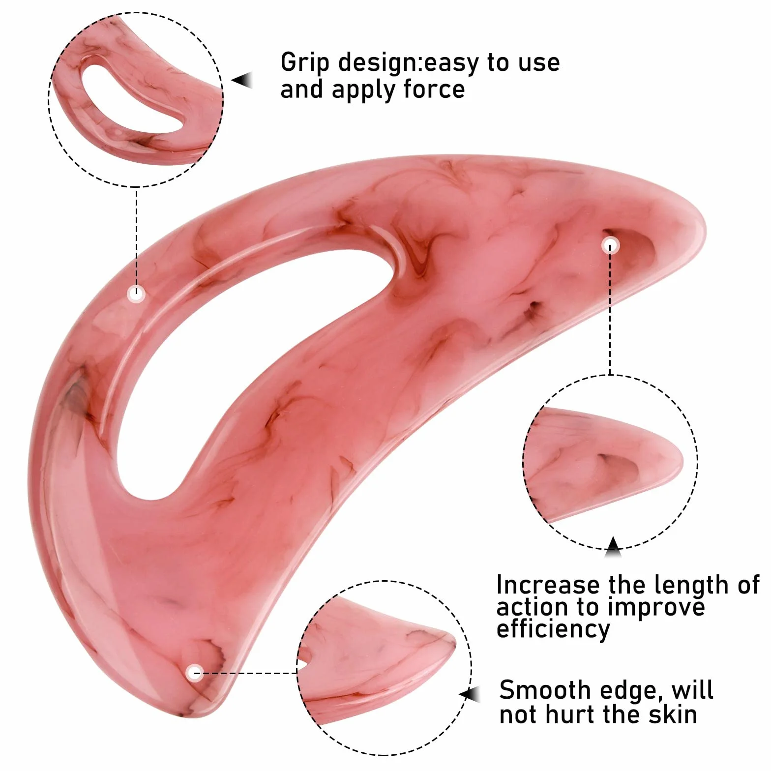 Masażer Guasha, różowy kamień Gua Sha twarz, Gua Sha z uchwytem, narzędzie do masażu cellulitu, drenaż limfatyczny dla nóg, pleców, twarzy, ciała, szyi, łagodzenia bólu
