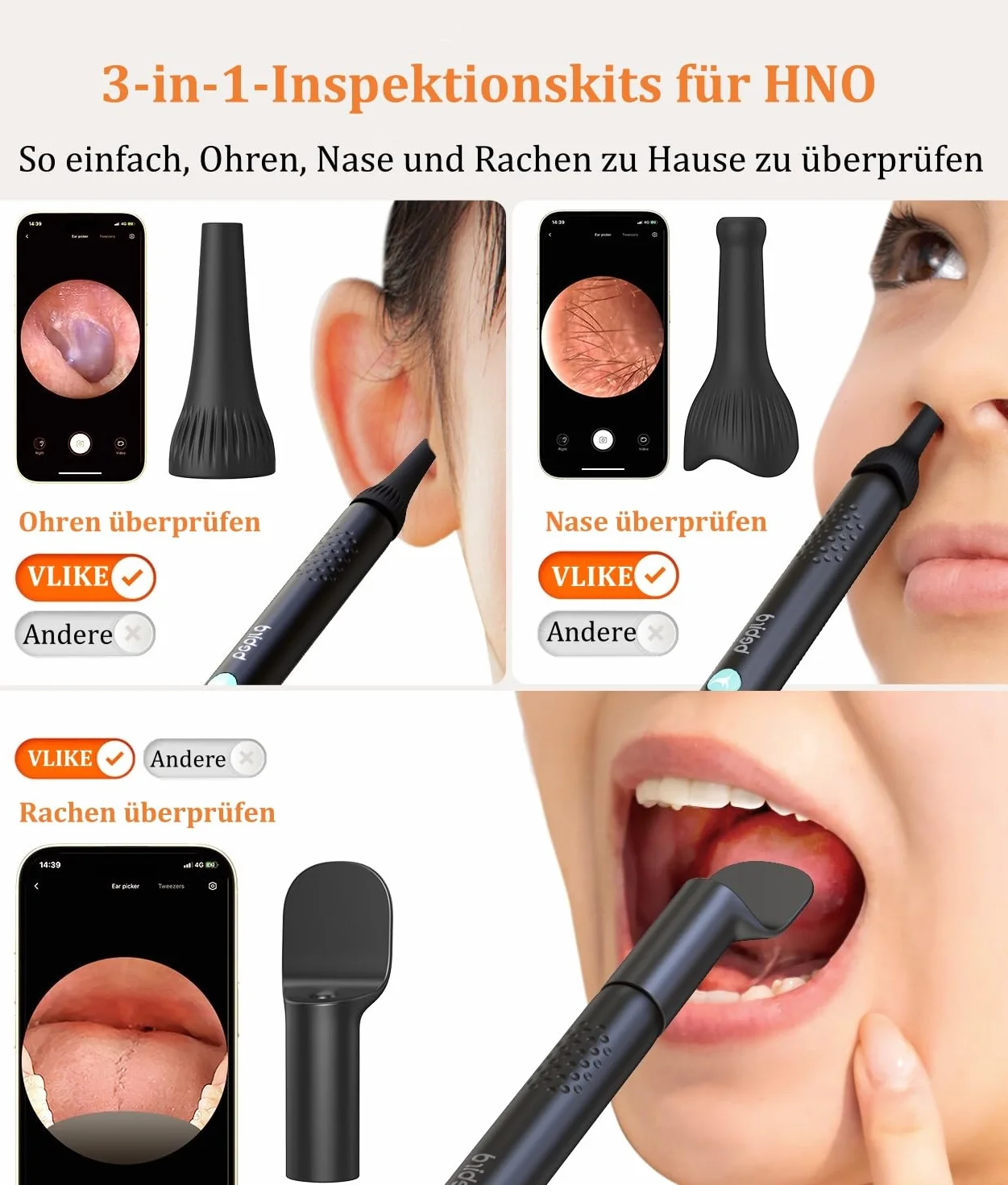 Otoskop: Otoscope do usuwania woskowiny z 1080P HD Camara, wodoodporne ucho otoskopu IP67, kamera otoskopowa 360 ° z diodami LED 6 dla dorosłych, dzieci i zwierząt, Kompatybilny z iPad, iOS, Android