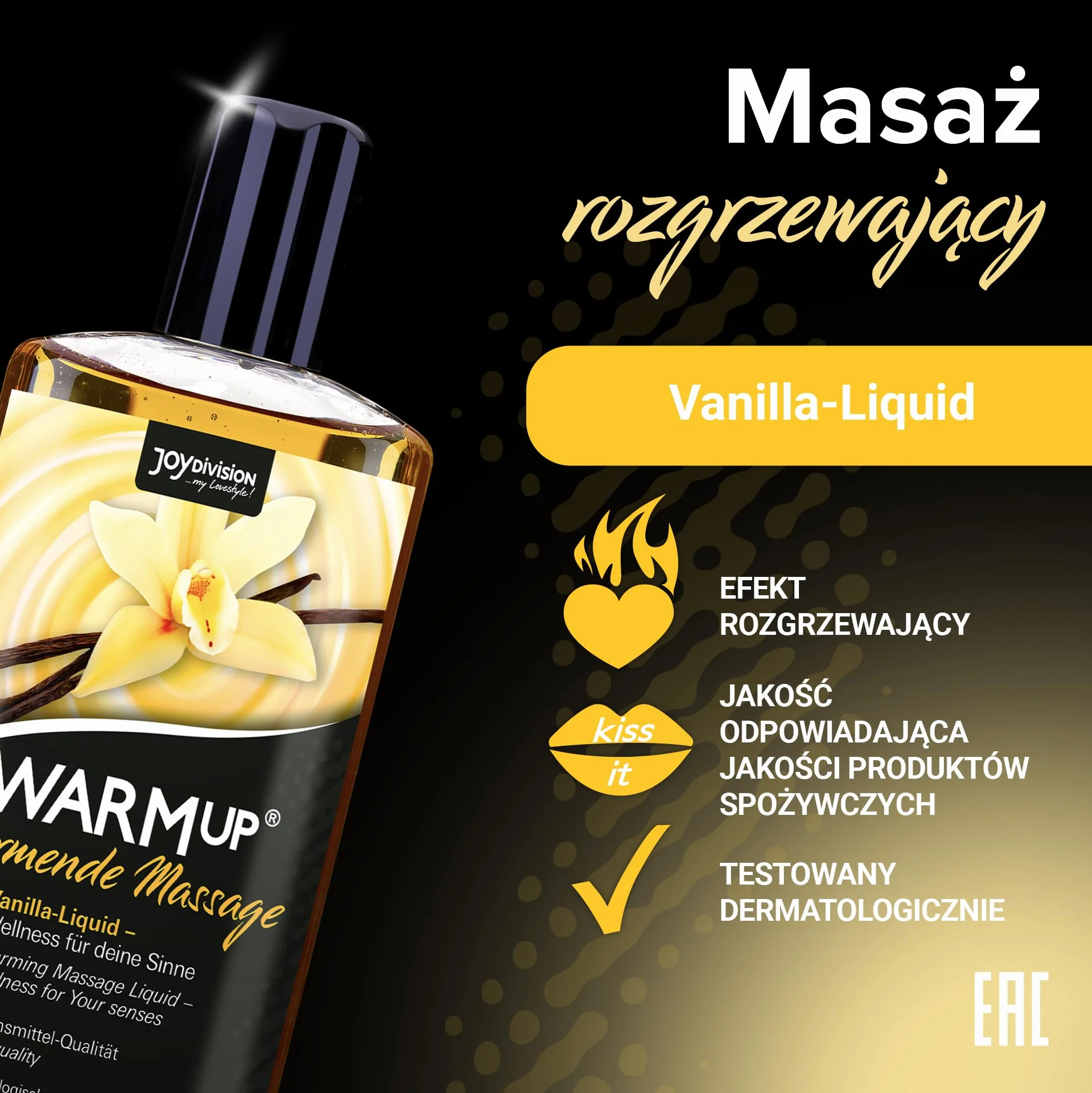 JOYDIVISION WARMup 150 ml płyn do Masażu o Zapachu i Smaku Wanilii | Efekt Rozgrzewający | Lubię Olejekmasażu