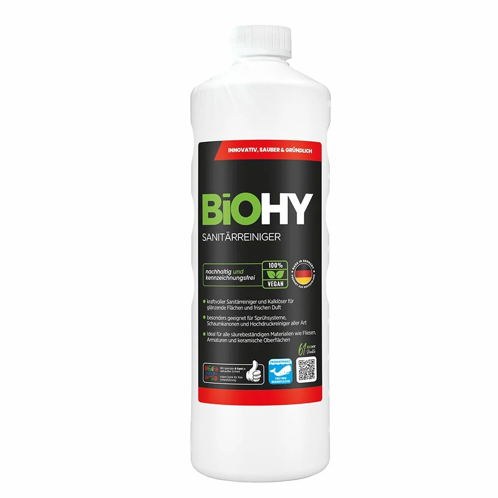 BiOHY Środek do czyszczenia sanitariatów (butelka 1l) | Koncentrat przeciw osadzaniu się kamienia w instalacjach sanitarnych środek do czyszczenia łazienki (Sanitärreiniger)