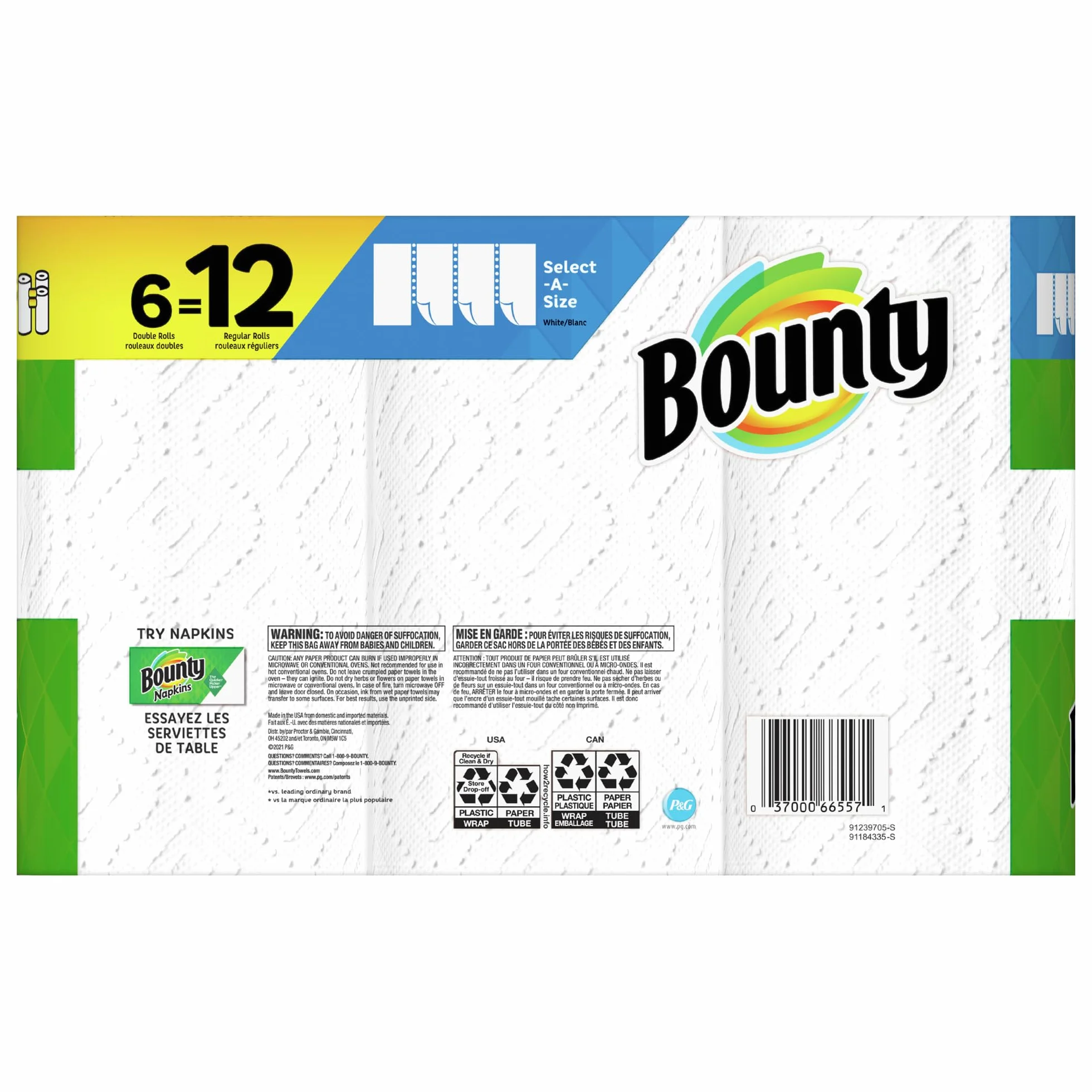 Bounty Ręczniki papierowe białe duże rolki 6 sztuk 74 arkusze
