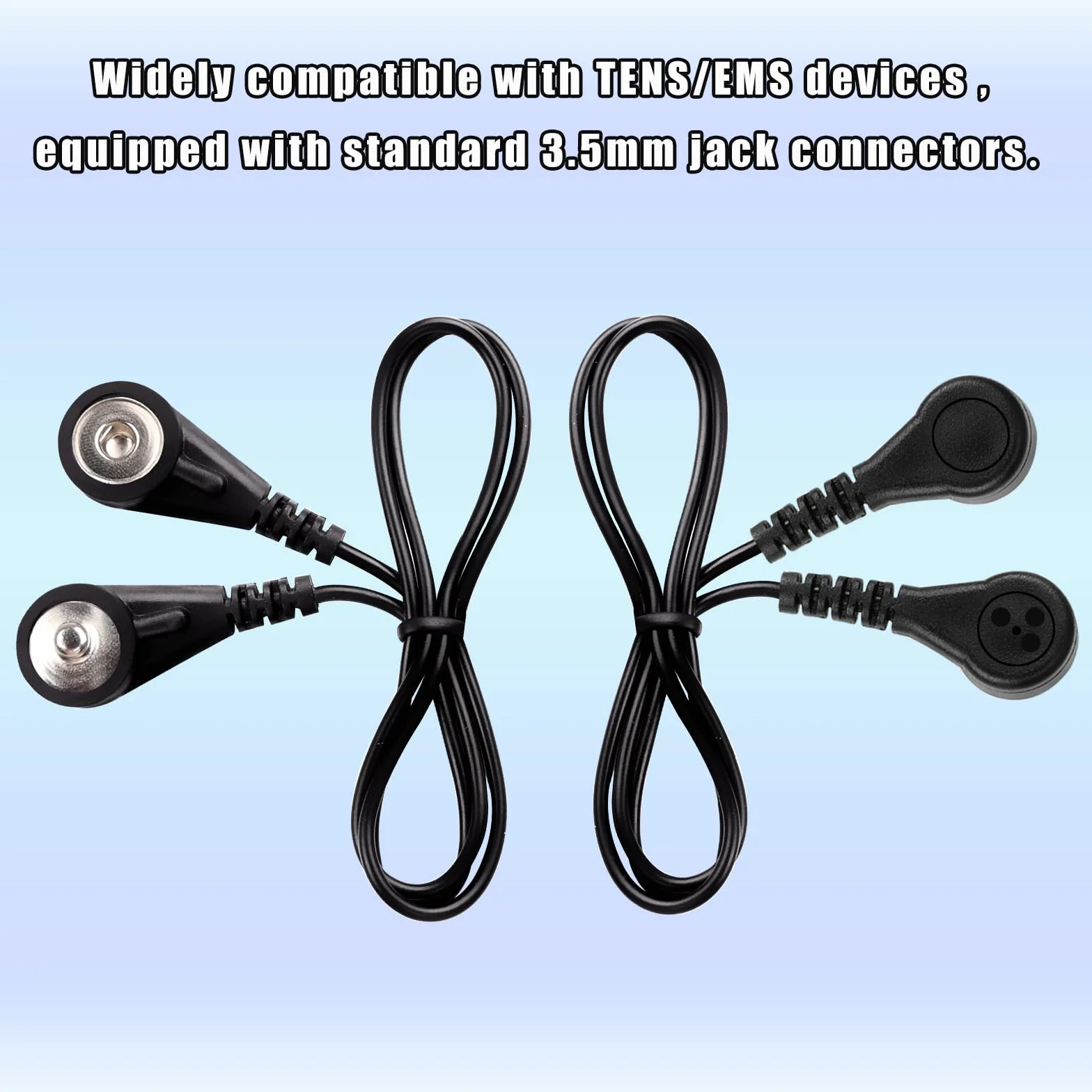 4-częściowy zestaw przewodów przyłączeniowych, kabel połączeniowy do urządzeń kompatybilnych z EMS/TENS, standardowy kabel zatrzaskowy 3,5 mm, czarny 0,5 m (wtyczka 3,5 mm do gniazda)