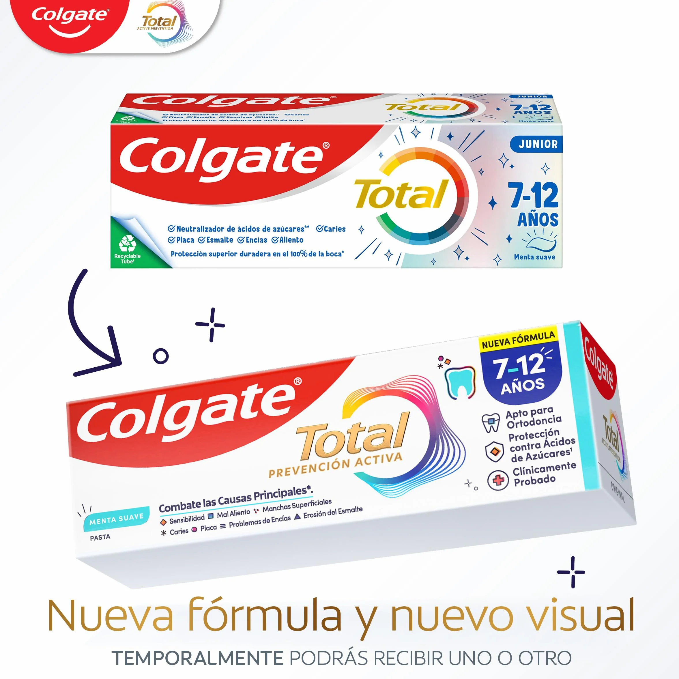 Colgate Total Junior Pasta do zębów dla dzieci, opakowanie 12 sztuk x 50 ml, pełna ochrona, pasta do zębów zawierająca fluor, ochrona przed próchnicą, składniki przeciwbakteryjne, produkt do