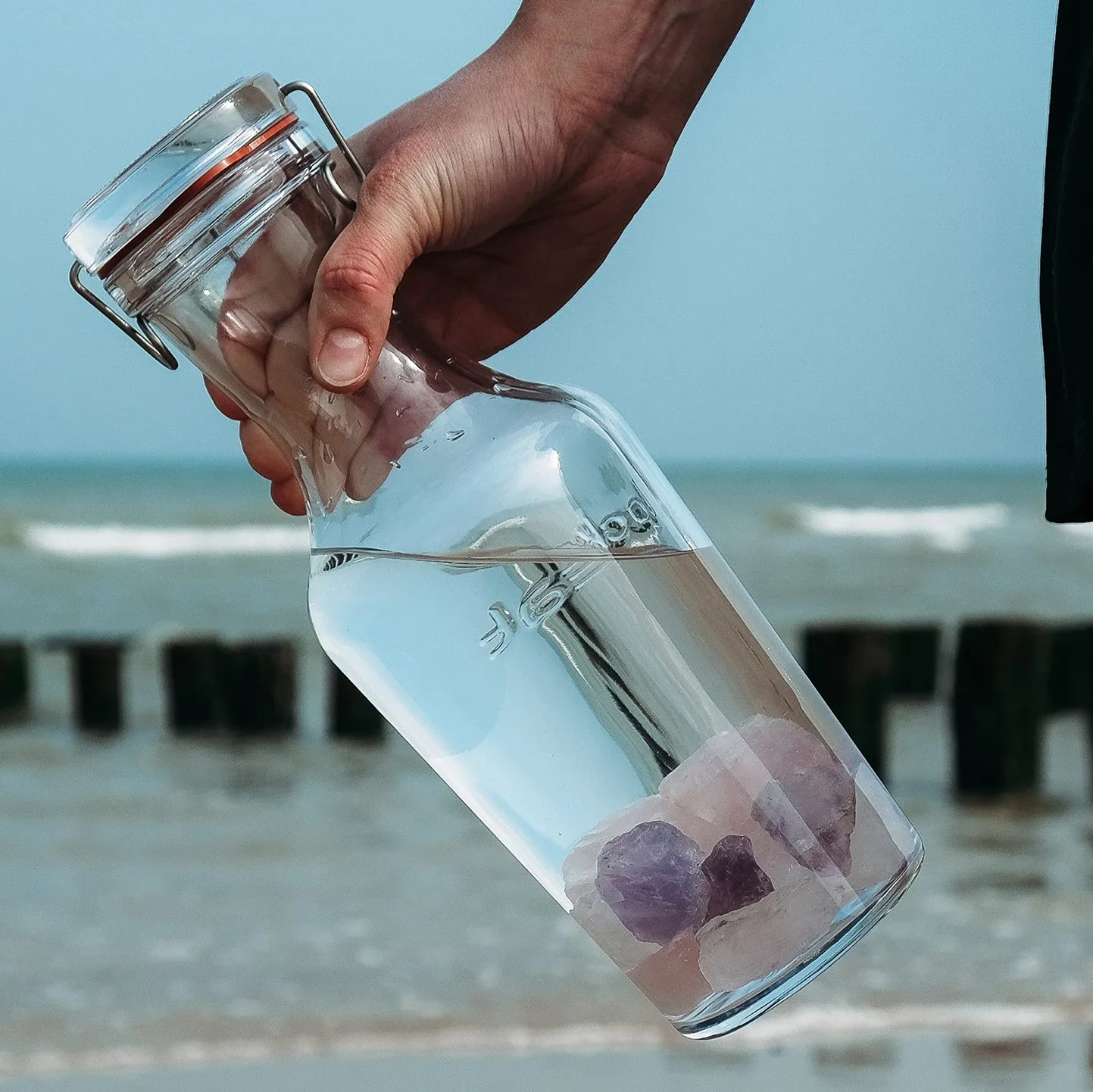 PURAJA Podstawowy zestaw wody z kamieni szlachetnych do ożywiania wody, kryształy premium, mieszanka kamieni naturalnych: kwarc różowy, ametyst, kryształ górski