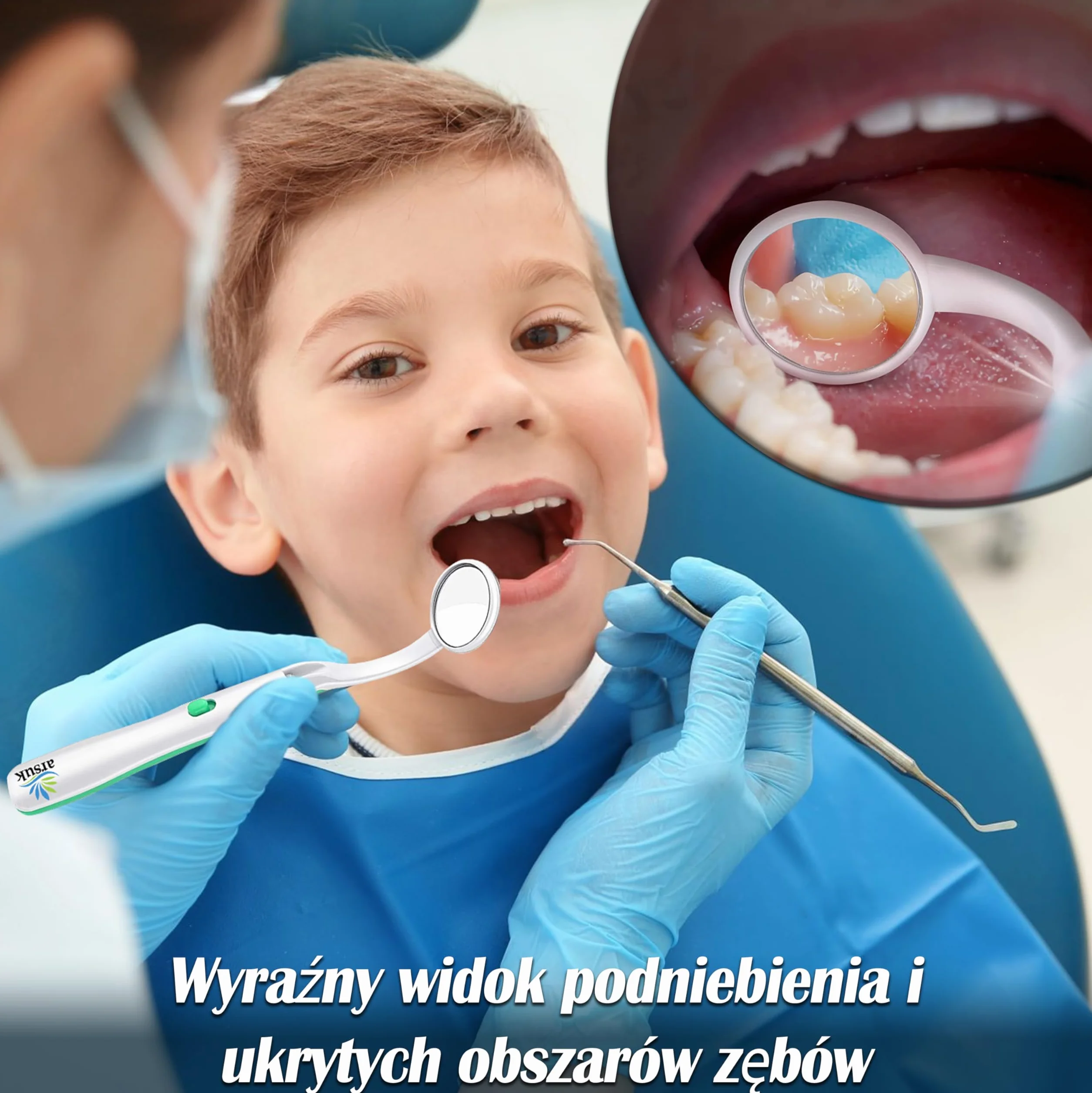 ARSUK Lusterko dentystyczne ze światłem przeciwmgielnym, lusterko dentystyczne LED do kontroli zębów, pielęgnacja jamy ustnej, 5,90 cala (15 cm) niebiesko-zielone opakowanie 2 szt.