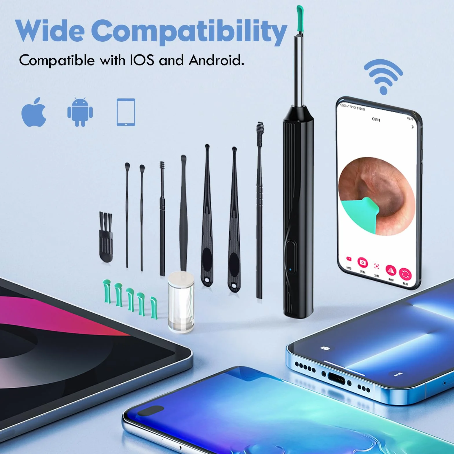 Otoskop Czyszczenie ucha 1080P HD, 3.5mm Otoskop do usuwania woskowiny z uszu, WIFI Endoskop do Usuwania Woskowiny, wodoodporne otoskop z 6 diodami LED do telefonów iPad, iOS, Android Smartphones