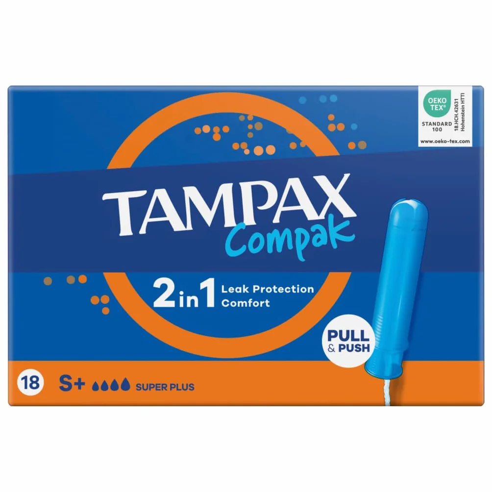 Tampax Compak Tampony Super Plus z aplikatorem, 18 sztuk, super chłonne