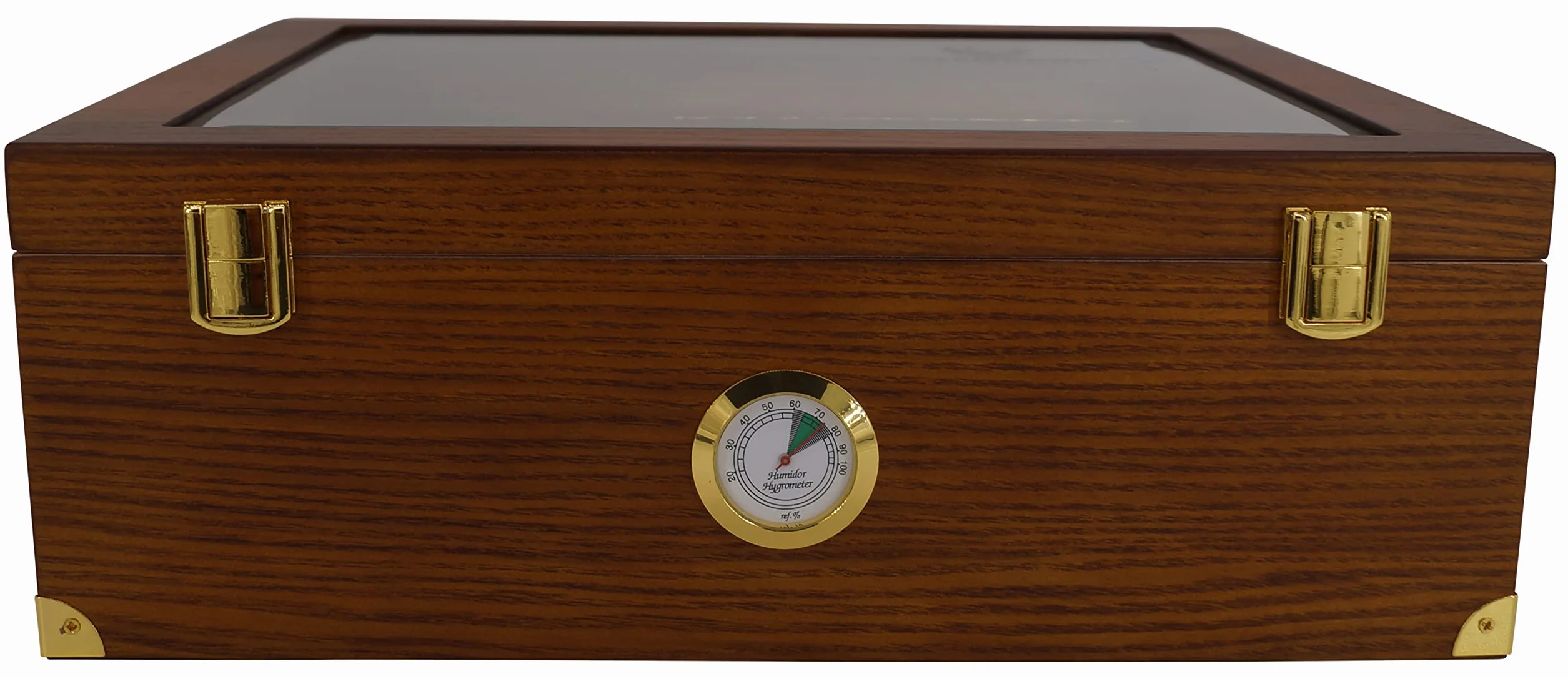 GERMANUS Humidor na 100 cygar w kolorze brązowym z okuciami i szklanym okienkiem