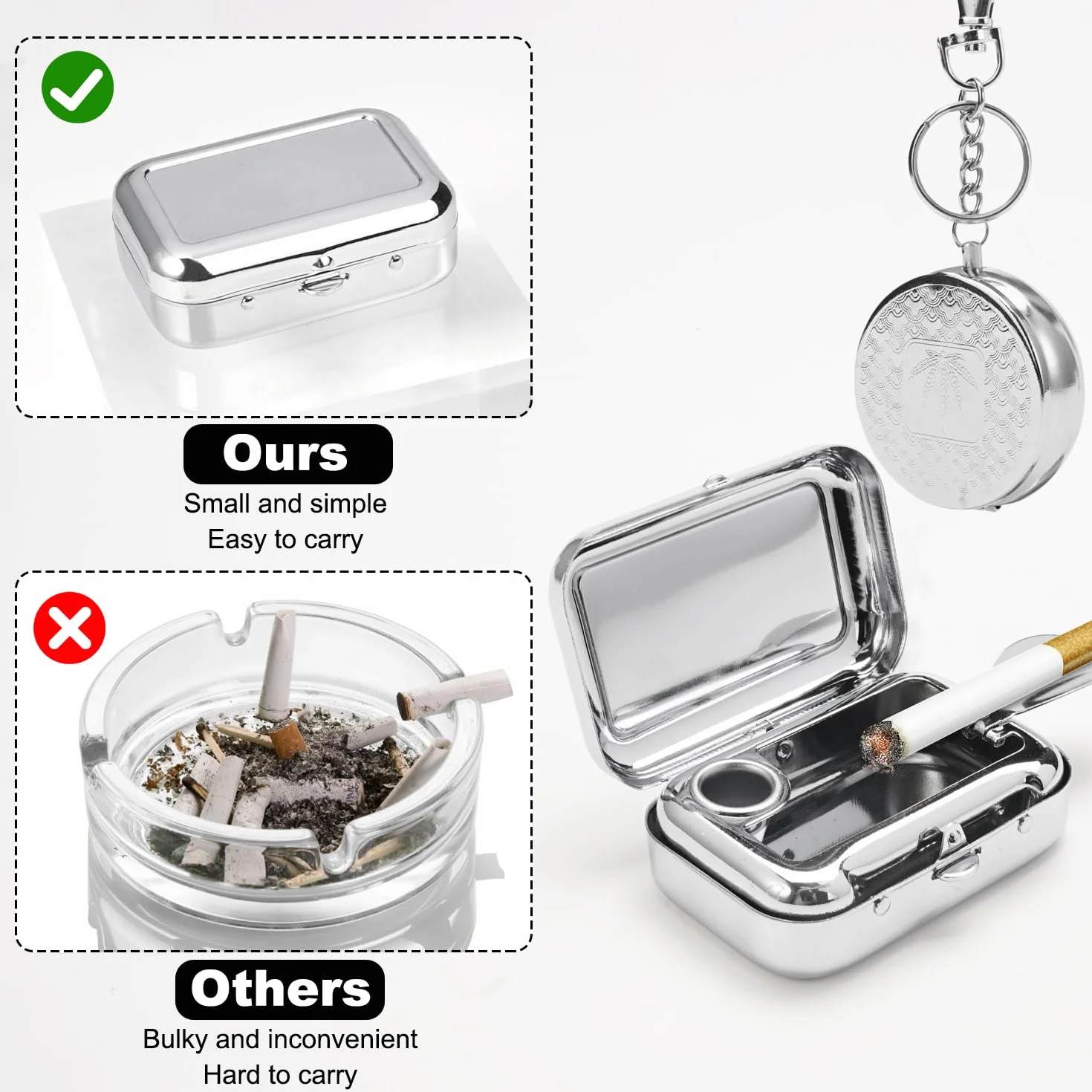 2 sztuki mini mobilnych popielniczek do użytku na zewnątrz, metalowa popielniczka podróżna, bezzapachowa, przenośna popielniczka na podróż, kemping, do palenia wewnątrz lub na zewnątrz
