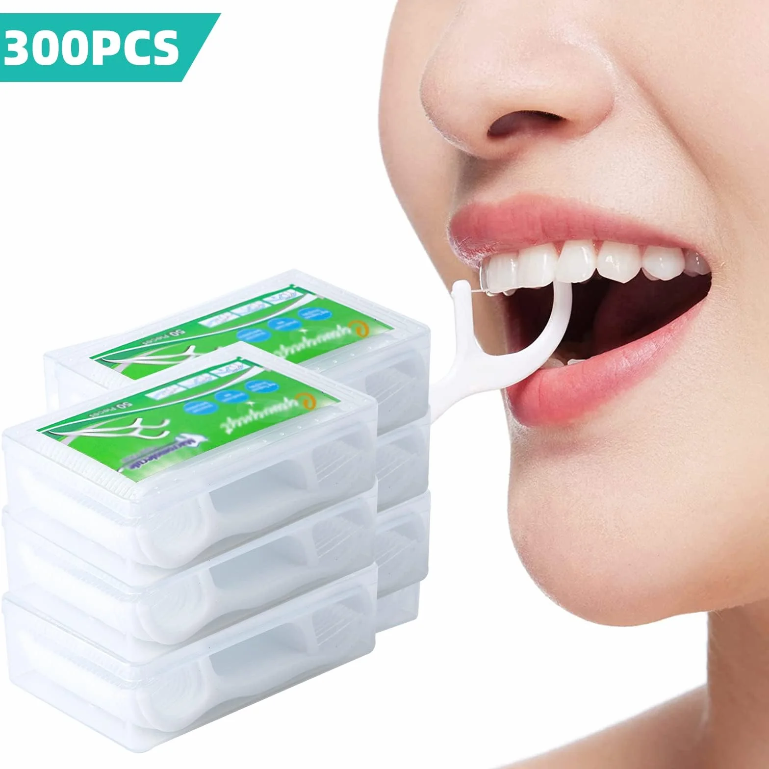 Nić dentystyczna 300 Kawałki nici dentystycznej w sztyfcie z uchwytem na wykałaczki, drut do zębów / pielęgnacja zębów nitki międzyzębowe w kształcie litery Y, jednorazowe nitki dentystyczne w sztyfcie / patyczki do czyszczenia zębów (300 szt.)