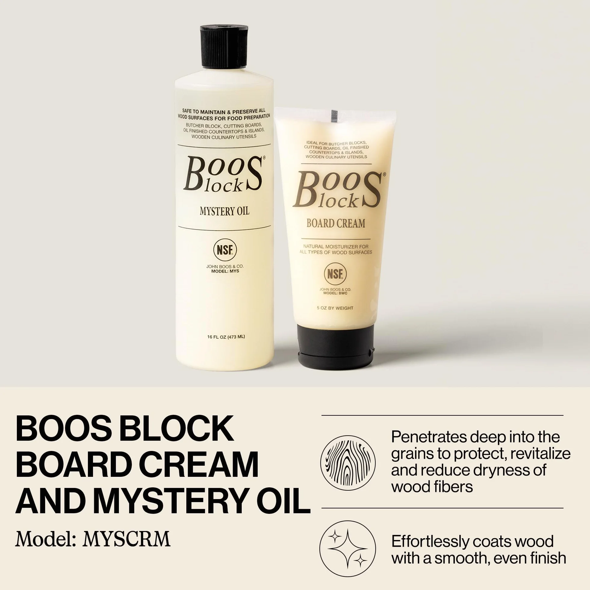 John Boos Mystery Oil olejek pielęgnacyjny do drewna 473 ml i krem Board Cream 148 ml