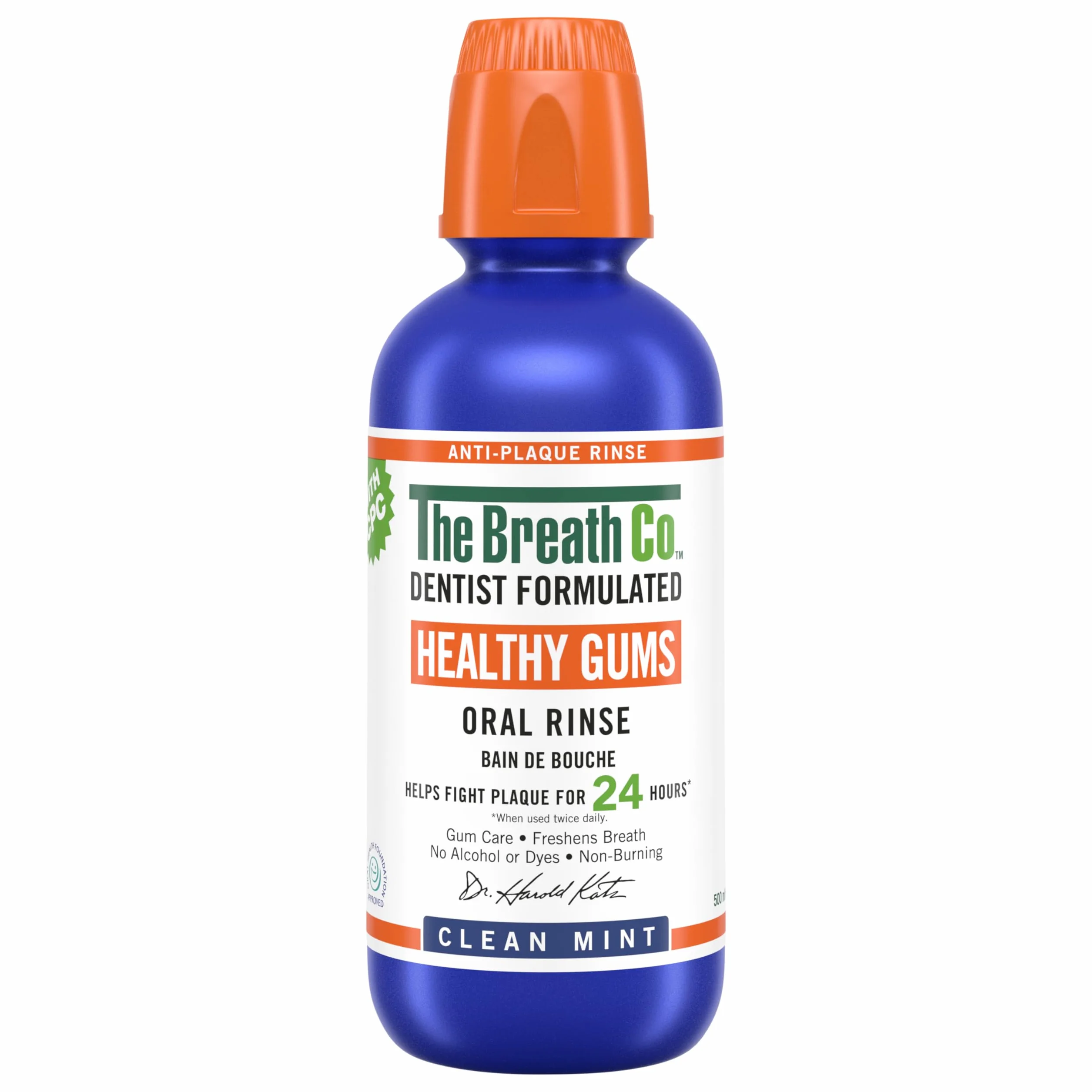 The Breath Co. Ochrona dziąseł do płukania jamy ustnej, formuła opracowana przez dentystę, pomaga zwalczać płytkę nazębną przez 24 godziny*, odświeża oddech, Bez alkoholu, nie kłuje, 500ml
