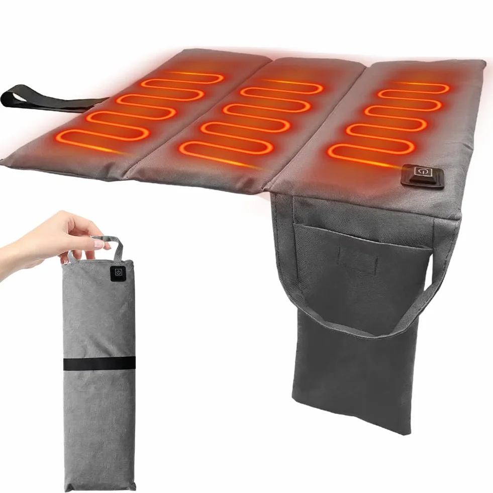 Poduszka grzewcza, 3 stopnie ogrzewania, składana, przenośna, USB, 50-65°C, szybkie nagrzewanie, ogrzewacz pleców, do użytku na zewnątrz, na kemping i do wędkowania (kolor matowy szary)