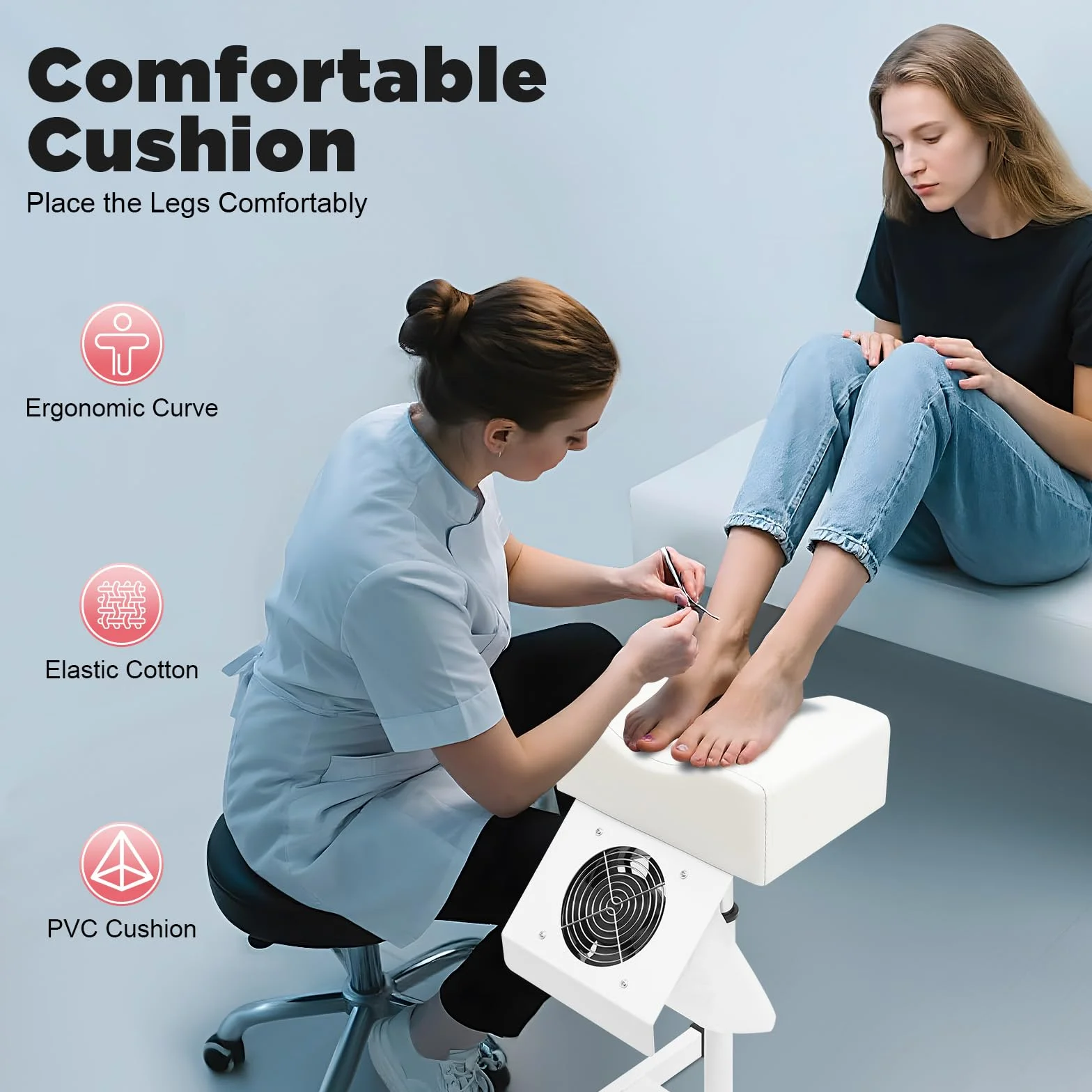 MINRS Pedicure, mobilne krzesło do pedicure, krzesło do pielęgnacji stóp z odsysaniem, regulacja wysokości, podnóżek do domu, salonu, spa, masażu, studia paznokci, biały